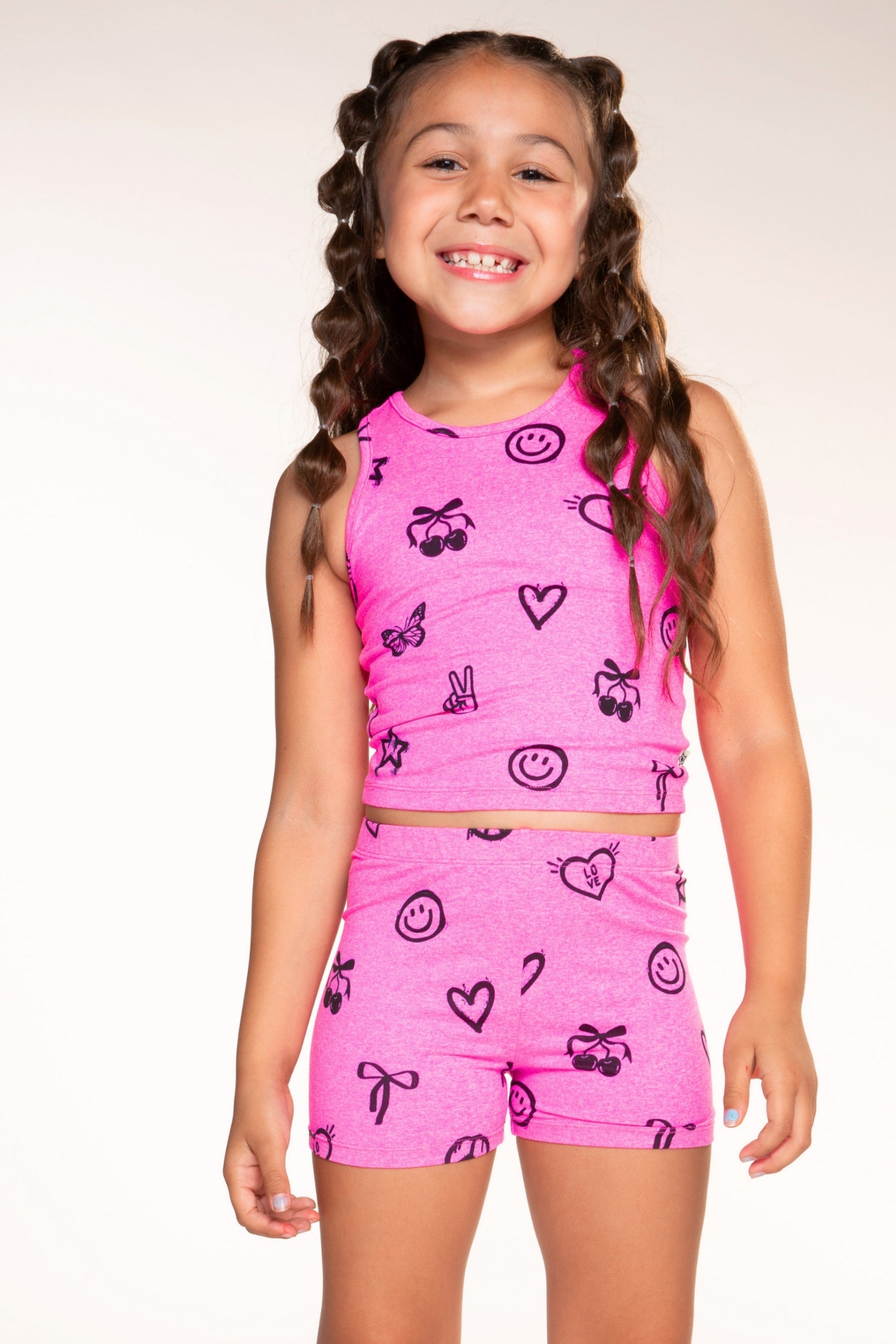 4-Pack Simply Soft Luxe Cropped Racerback Tank & Tumble Short - Black Smile | Lilac Star | Neon Pink Emojis | Steel Bows - NEW!