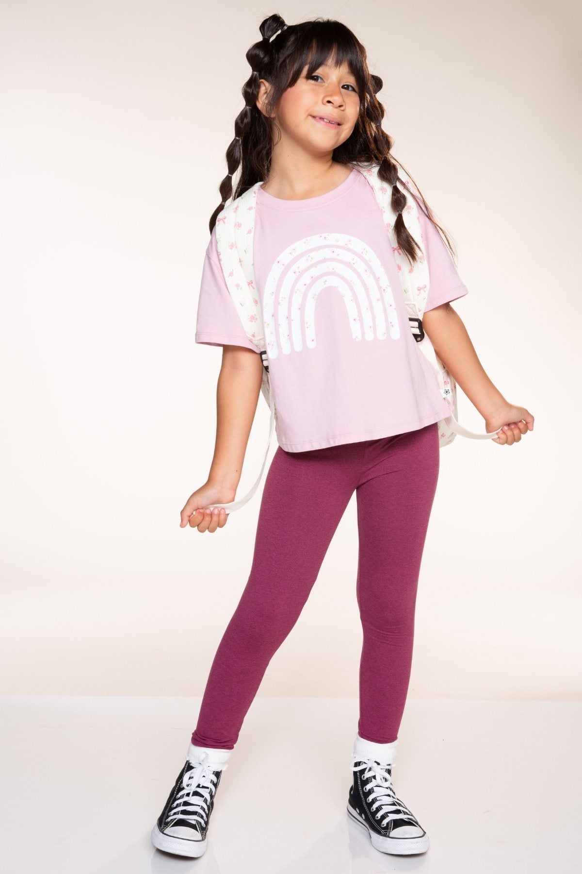Washed Cotton Drop Shoulder Tee. - Mauve Floral Rainbow - NEW!