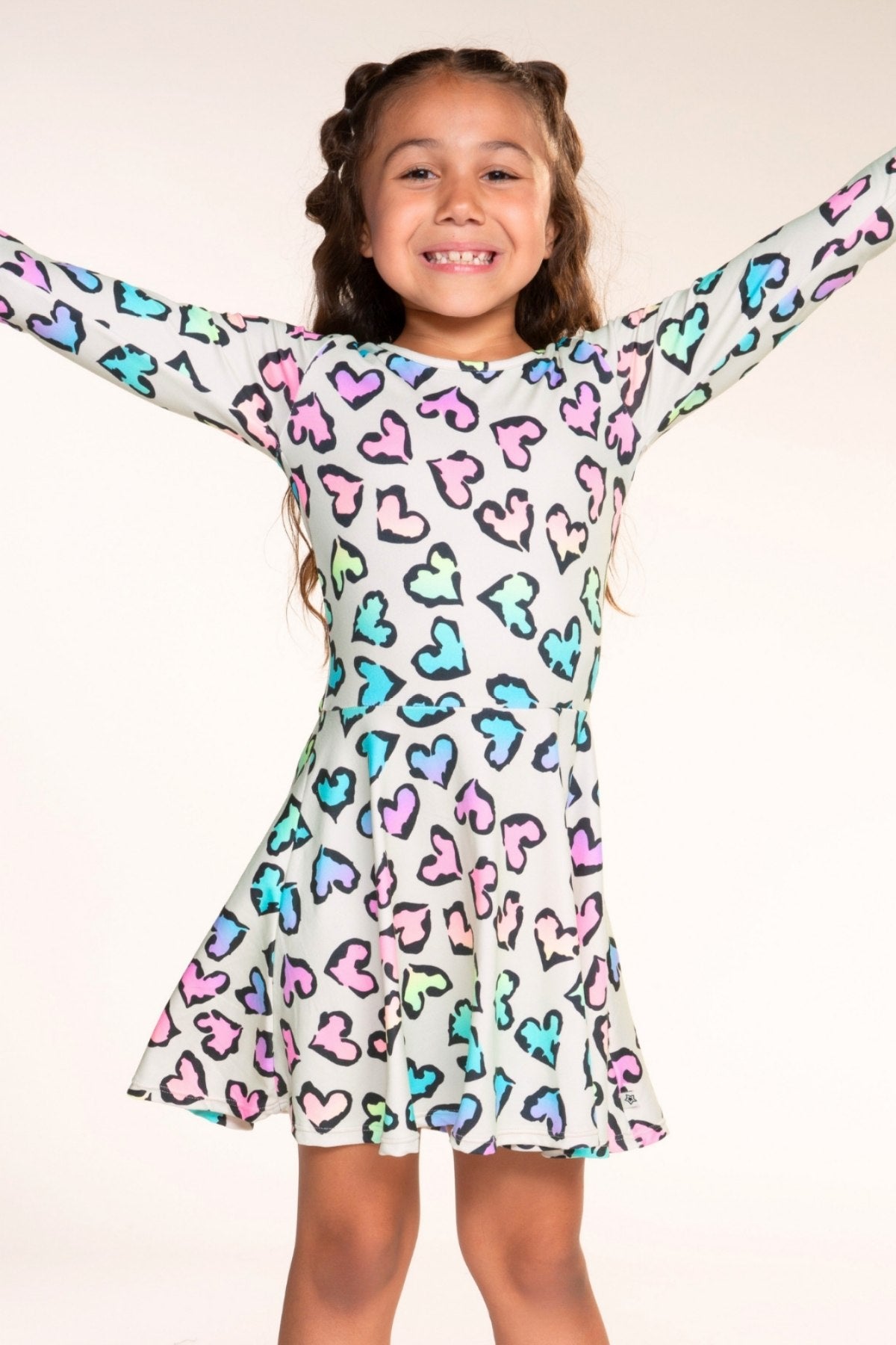 Simply Soft Long Sleeve Skater Dress - Rainbow Leopard Heart - NEW!