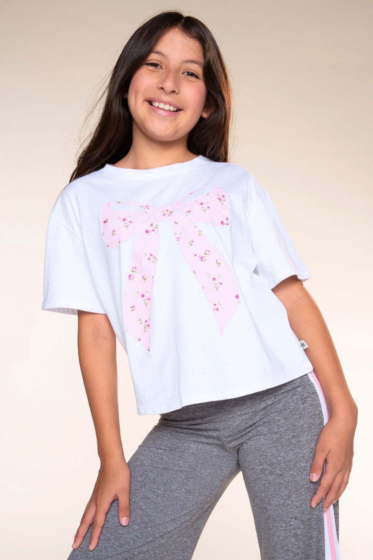 Washed Cotton Drop Shoulder Tee. - Mauve Floral Rainbow - NEW!