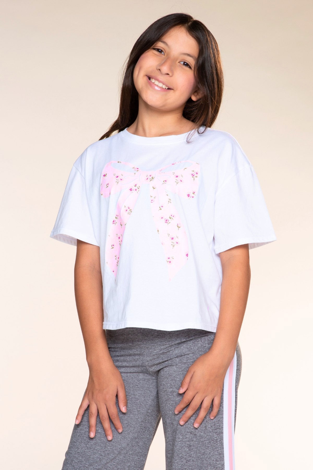 Washed Cotton Drop Shoulder Tee. - Mauve Floral Rainbow - NEW!