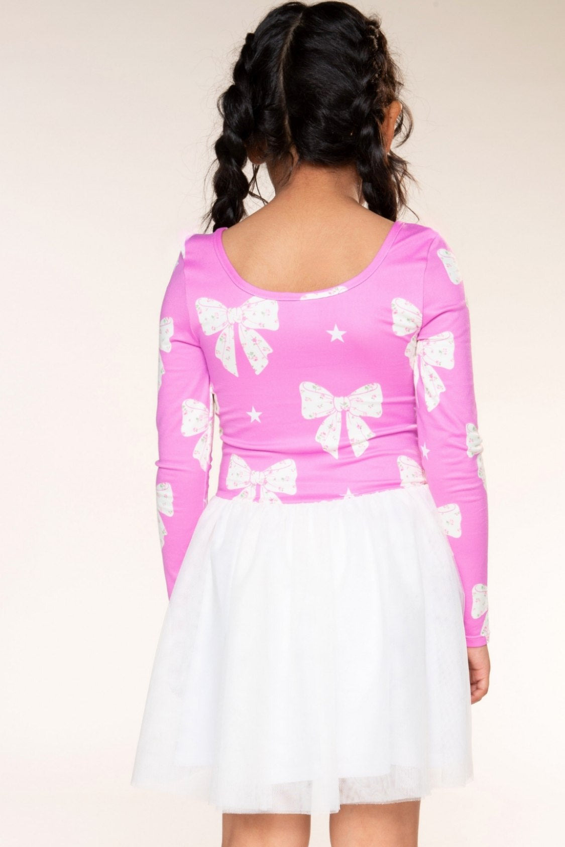 Simply Soft Long Sleeve Scoop Back Tulle Be Happy Dress - Ivory Ditsy Pink Floral - NEW!