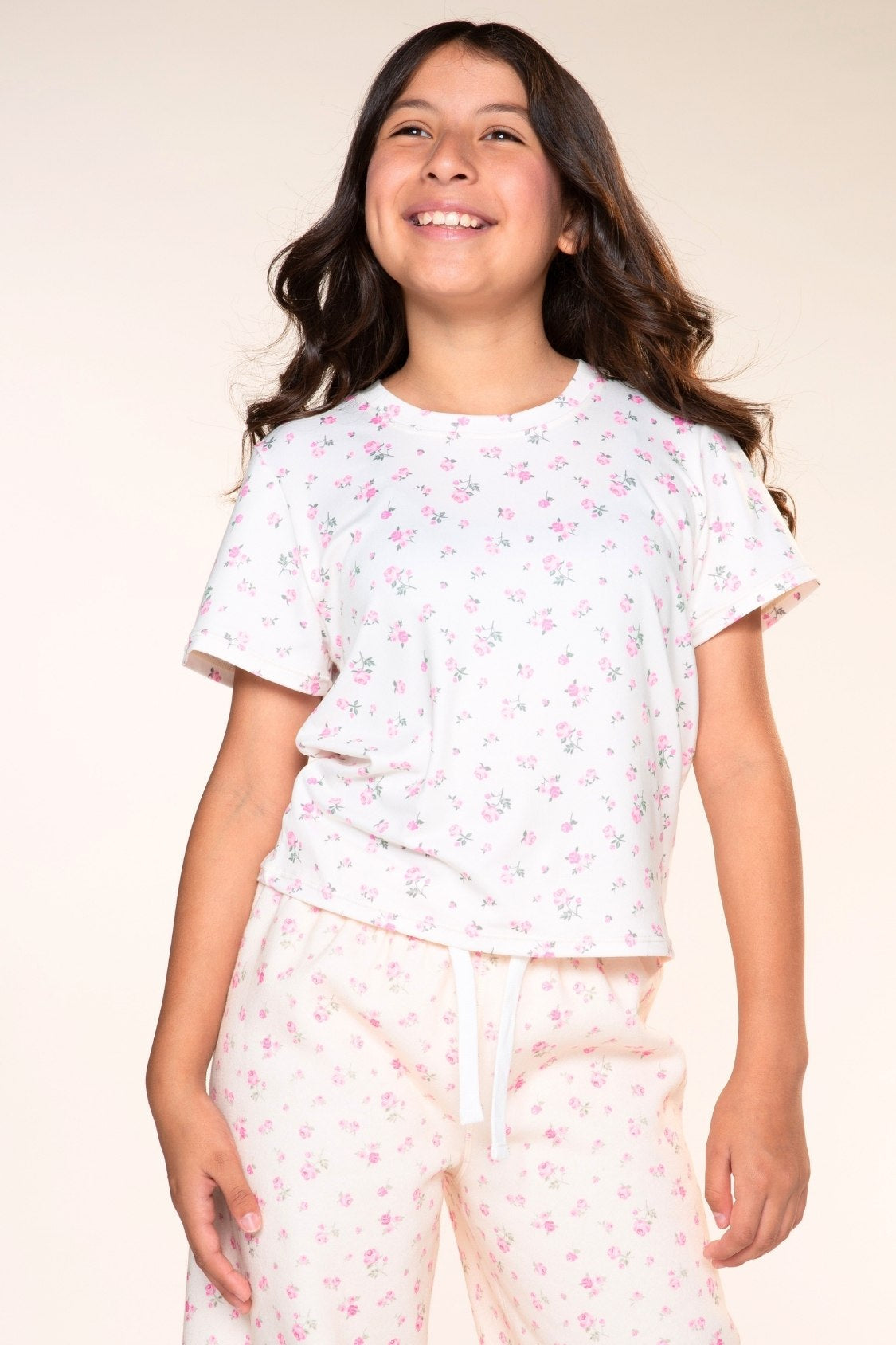 Cloud Soft French Terry Wide Leg Pant - Ivory Ditsy Pink Floral - NEW!