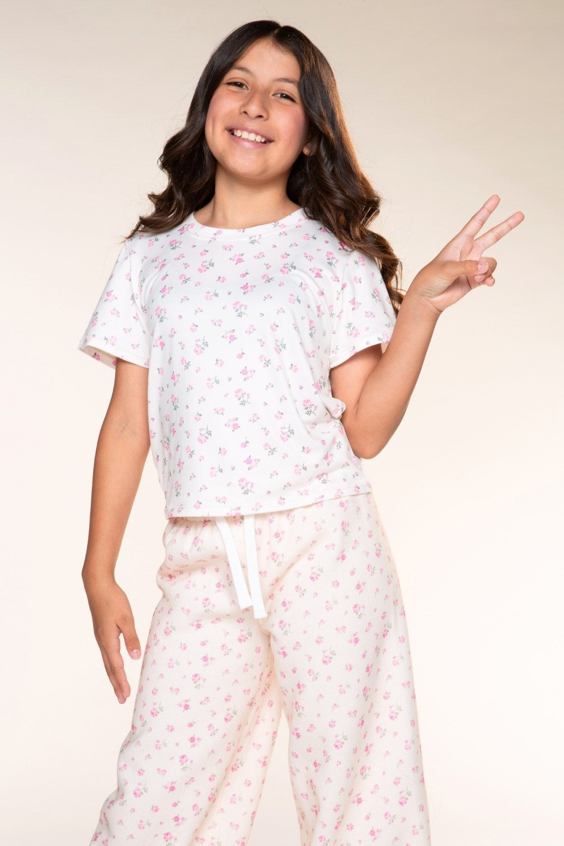 Cloud Soft French Terry Wide Leg Pant - Ivory Ditsy Pink Floral - NEW!