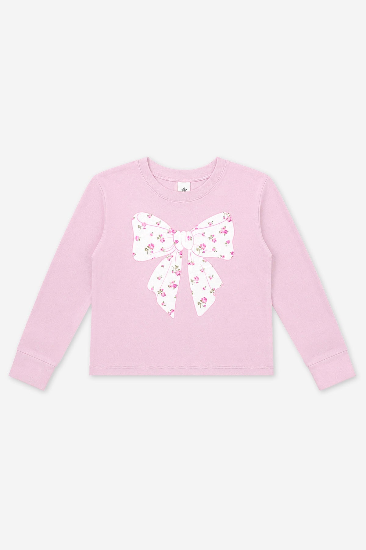 Washed Cotton Long Sleeve Easy Tee - Mauve Ivory Floral Bow - NEW!