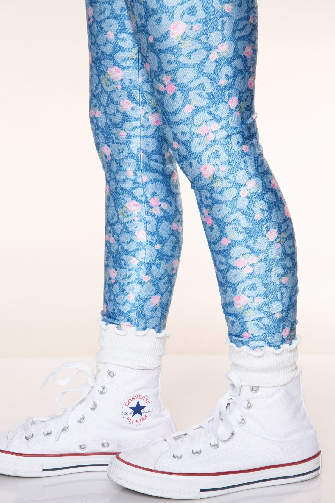High Shine Long Legging - Denim Leopard Floral - NEW!