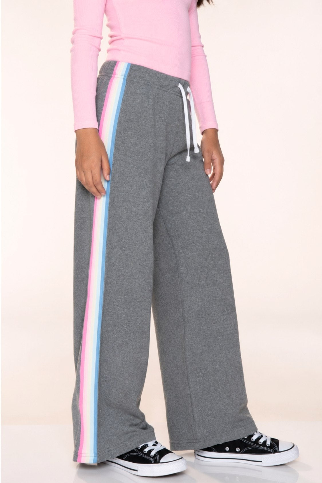 Cloud Soft French Terry Wide Leg Pant - Dusty Pink Blue Ivory Pink Stripe - NEW!