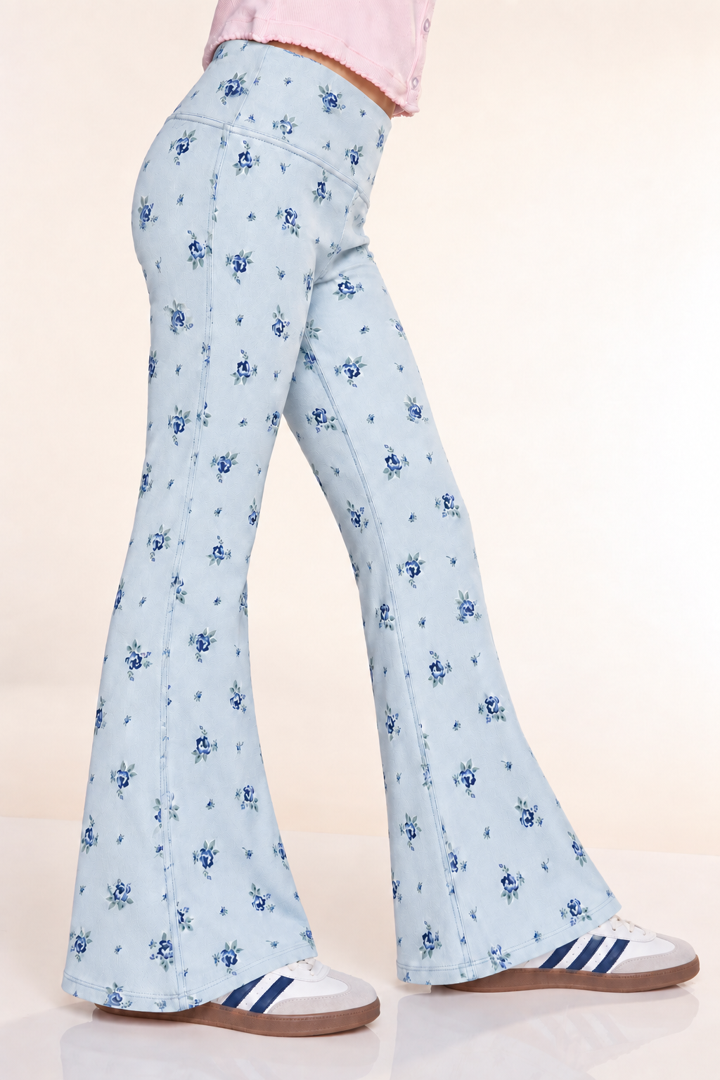 Super Stretch Soft Denim Flare Jegging - Light Blue Denim Floral - NEW!