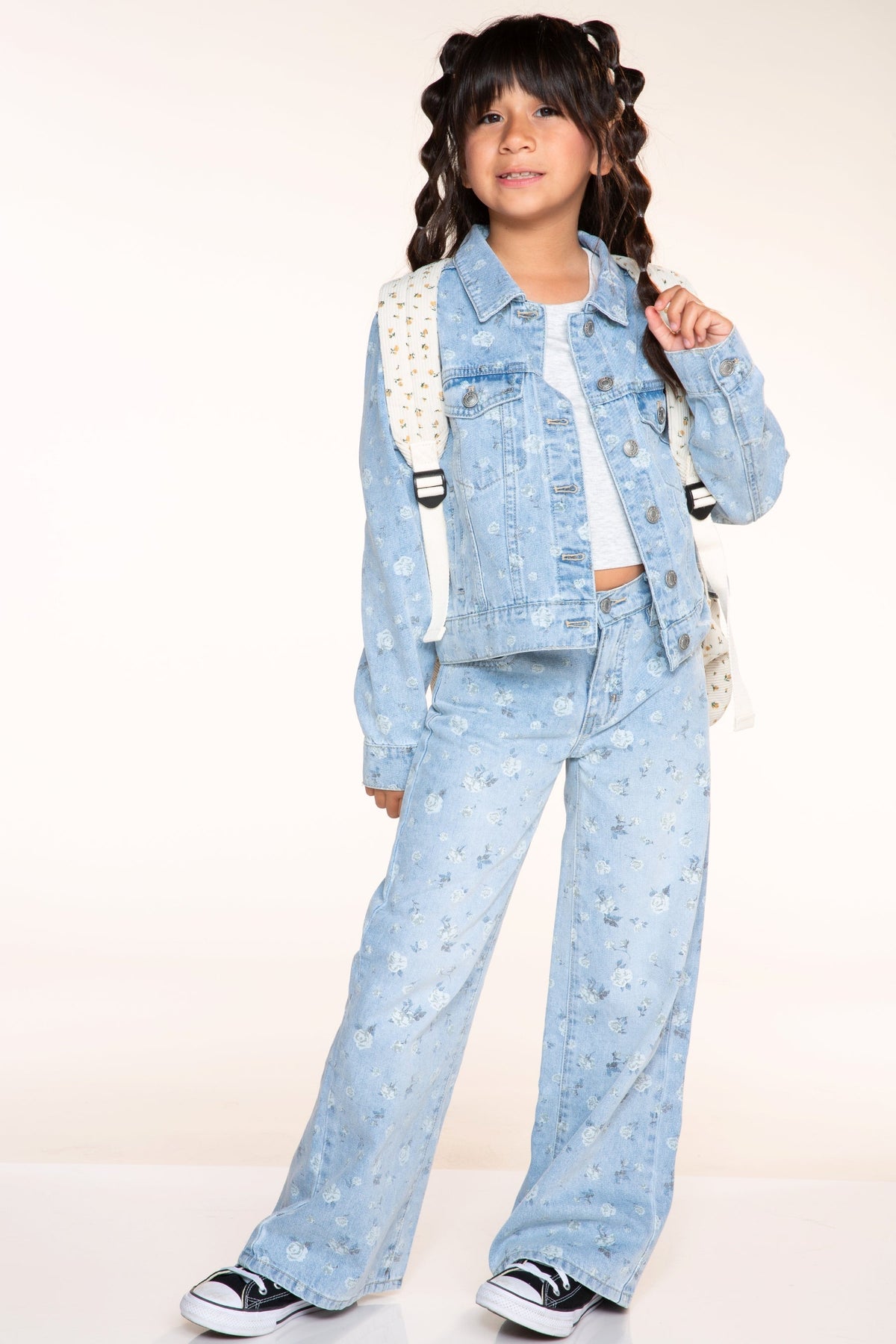 Relaxed Wide Leg Jeans - Medium Blue Wash Pink Floral - NEW!