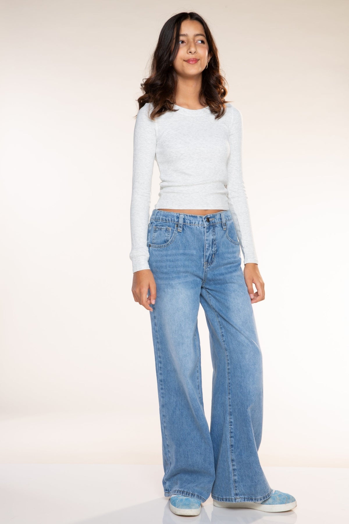 Relaxed Wide Leg Jeans - Medium Blue Wash Pink Floral - NEW!