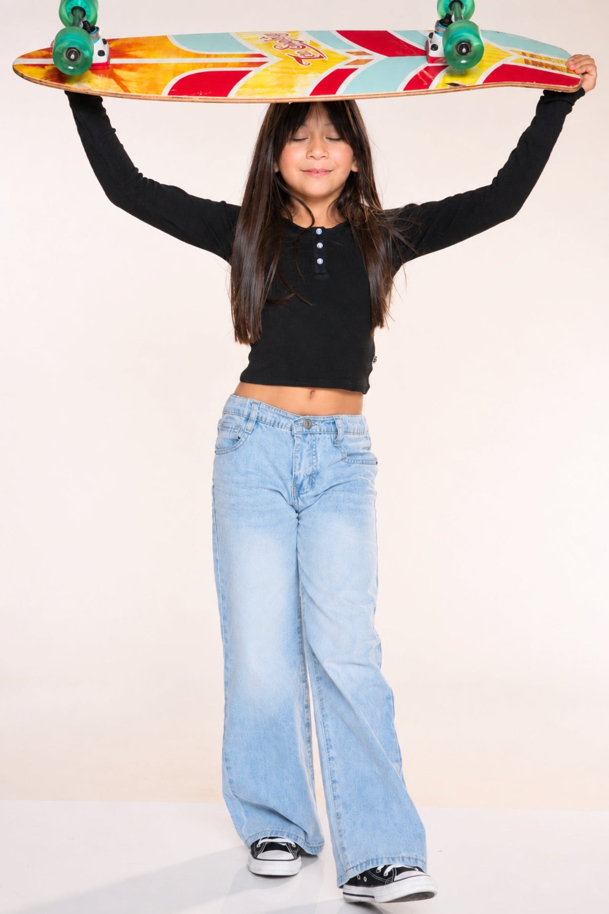 Relaxed Wide Leg Jeans - Medium Blue Wash Pink Floral - NEW!