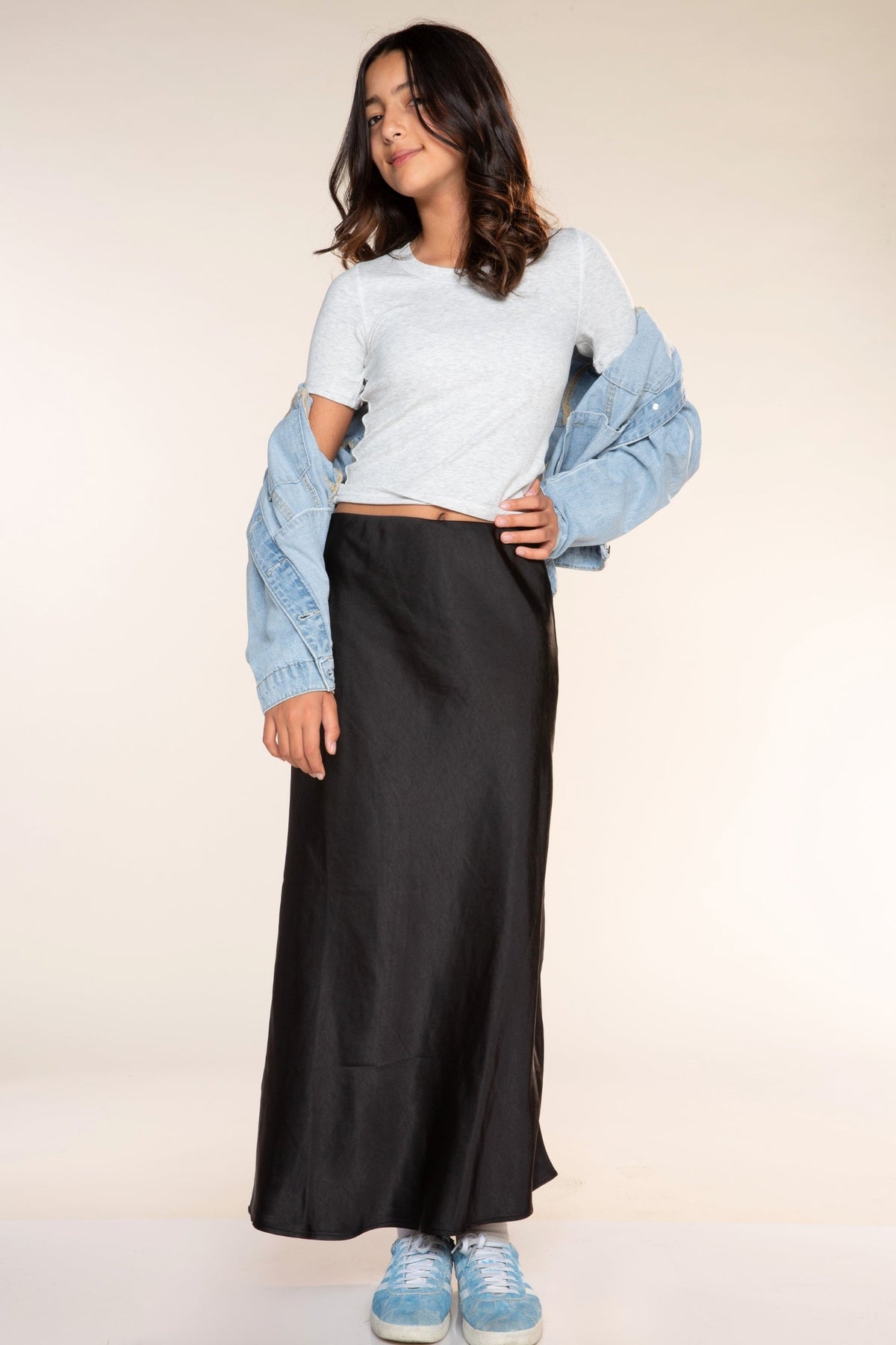 Washed Satin Maxi Skirt - Blue Ice - NEW!