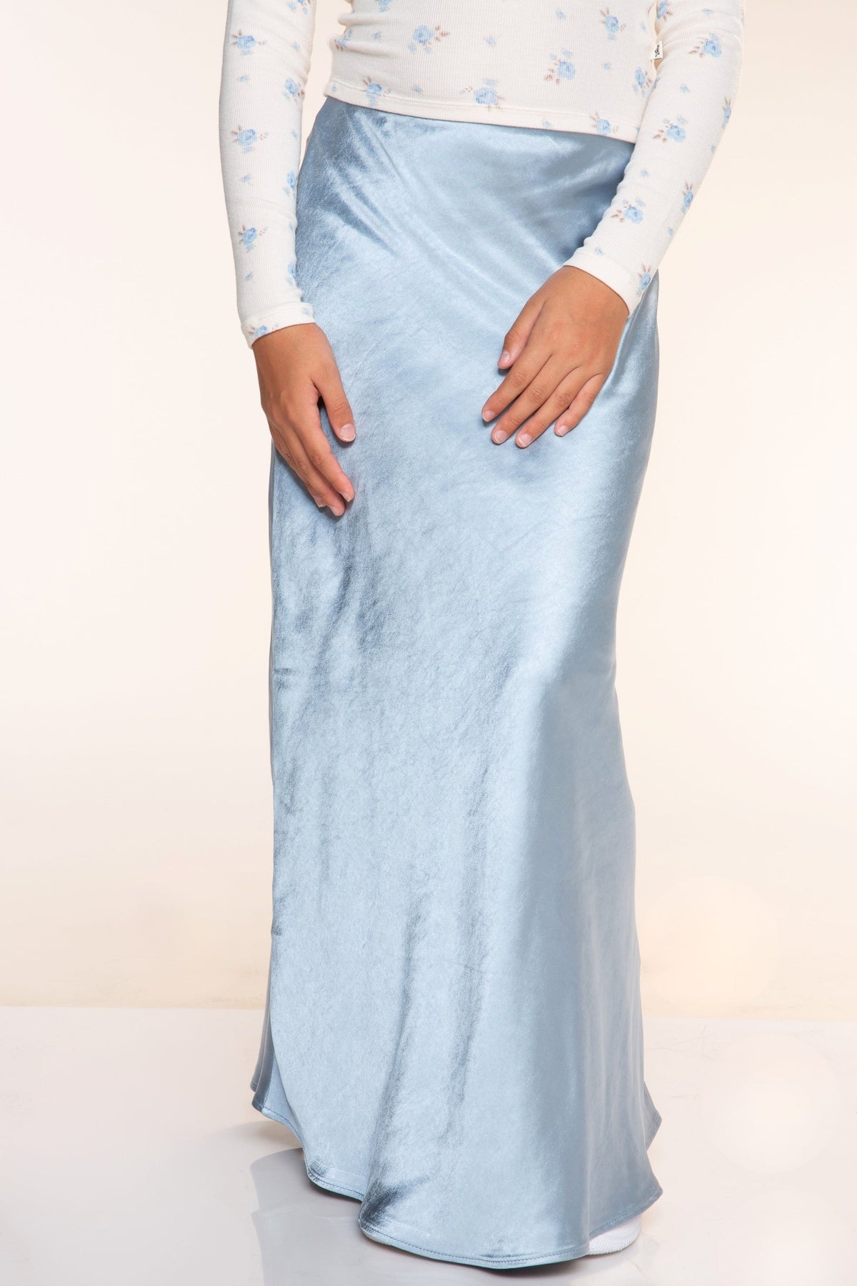 Washed Satin Maxi Skirt - Blue Ice - NEW!