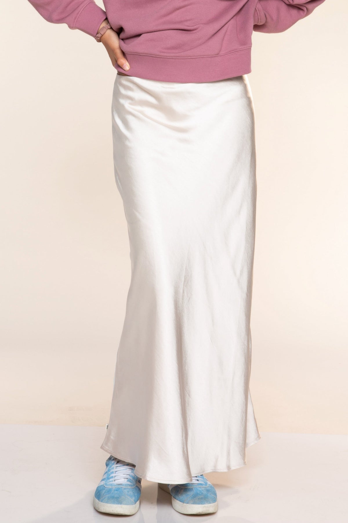 Washed Satin Maxi Skirt - Blue Ice - NEW!