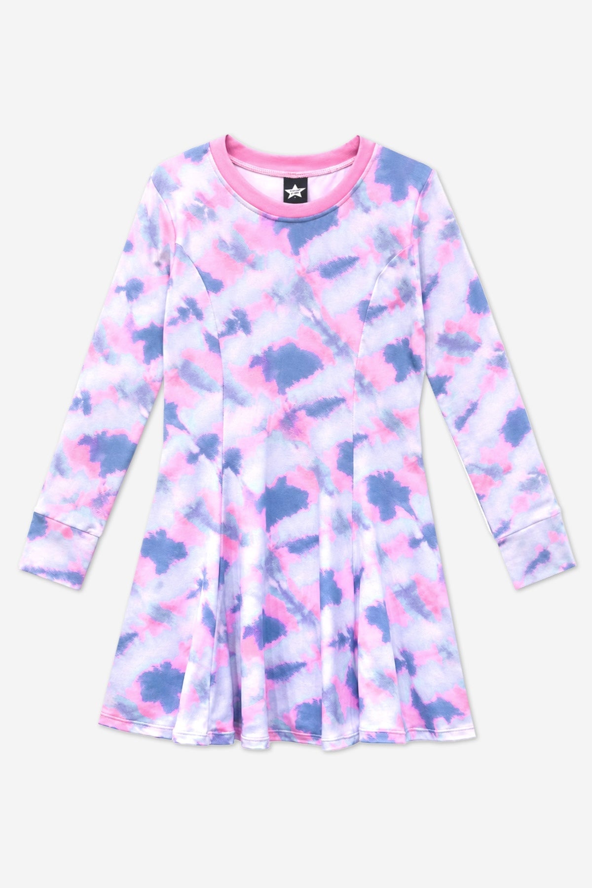 Simply Soft Long Sleeve Twirl Dress - Ice Blue Pink Denim Tie Dye - NEW!