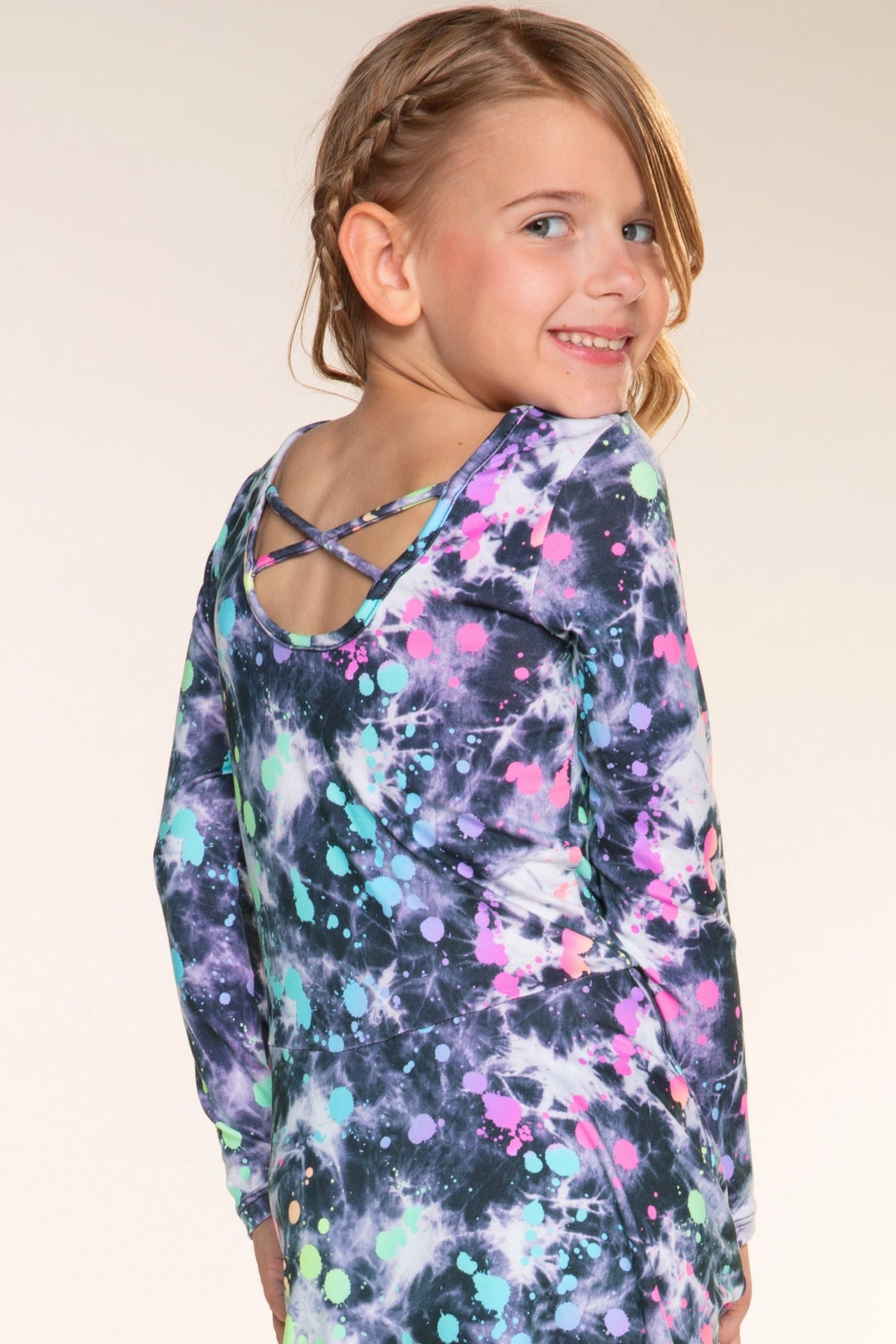 3 Pack Simply Soft L/S Skater Dress - Black Tie Dye Rainbow Splatter | Pastel Rainbow Sketch Emoji | Black Rainbow Tie Dye Star - NEW!