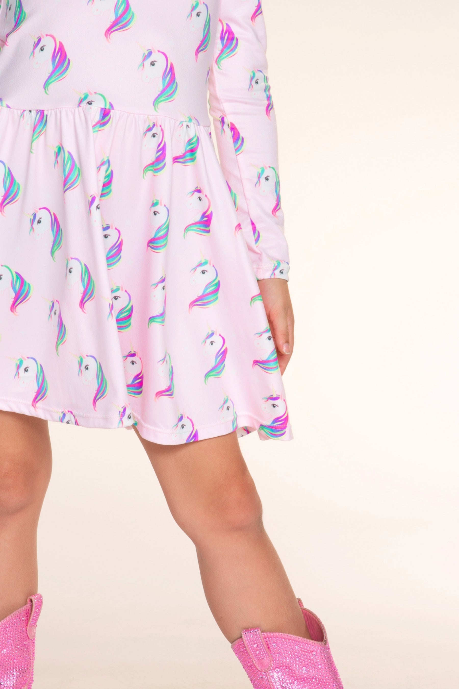 Simply Soft Long Sleeve Scoop Back Be Happy Dress - Pink Rainbow Unicorn - NEW!