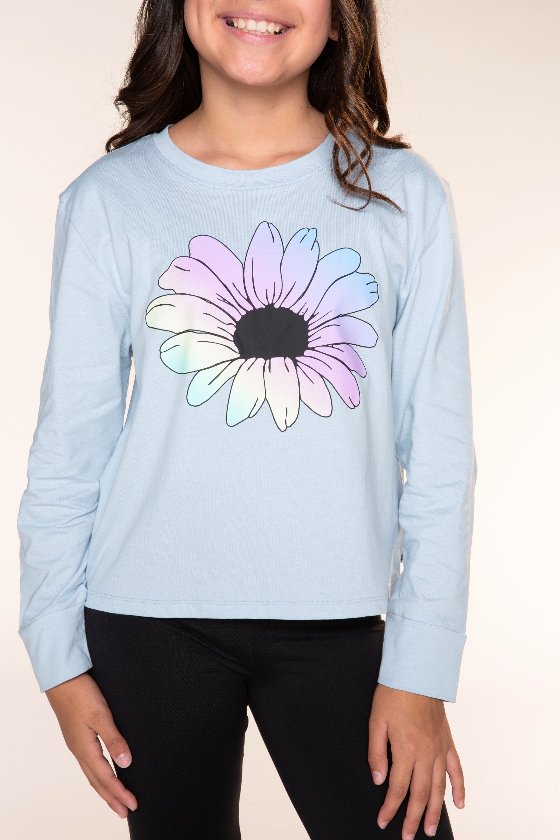 Washed Cotton Long Sleeve Easy Tee - Cloud Denim Ombre Floral - NEW!