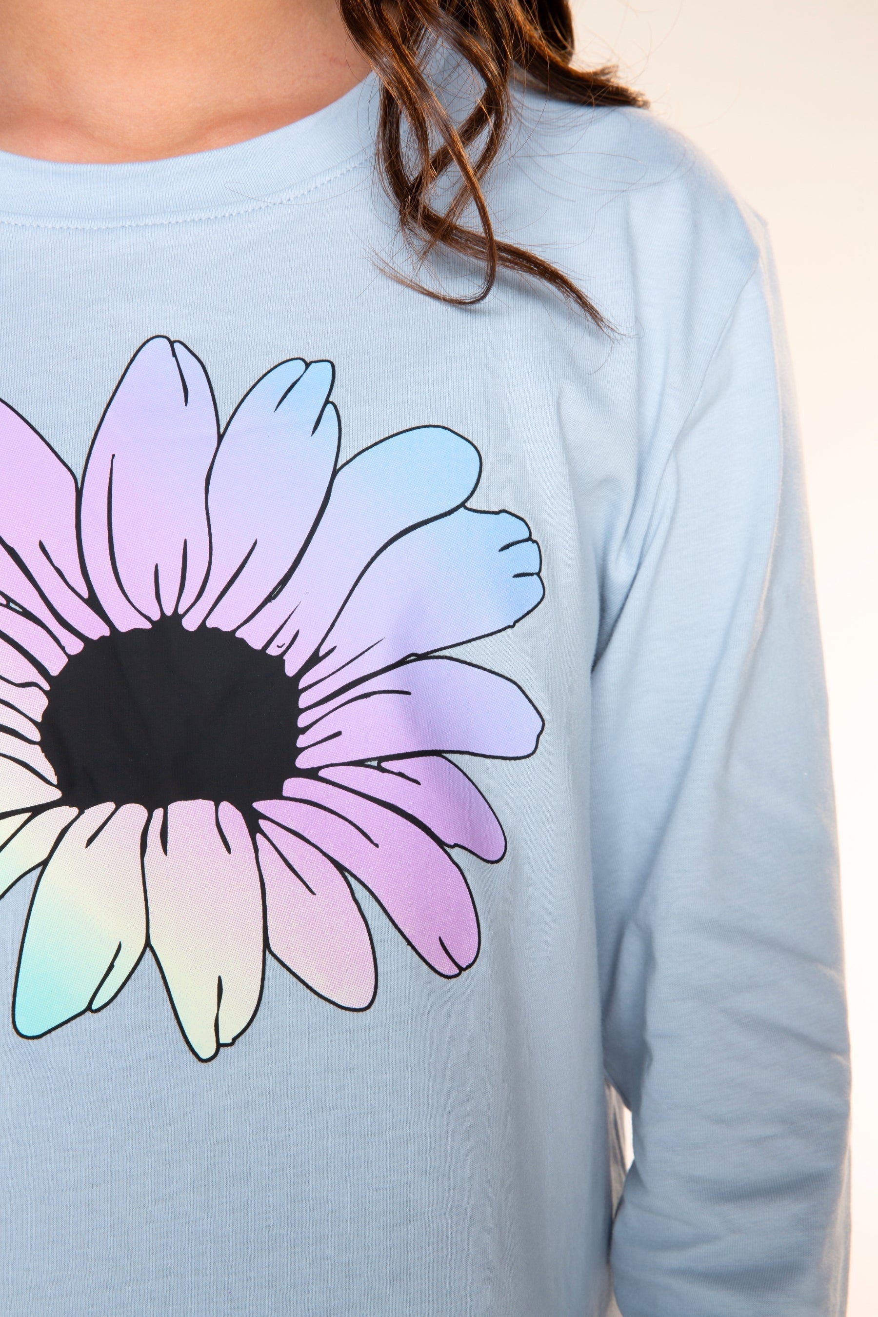 Washed Cotton Long Sleeve Easy Tee - Cloud Denim Ombre Floral - NEW!