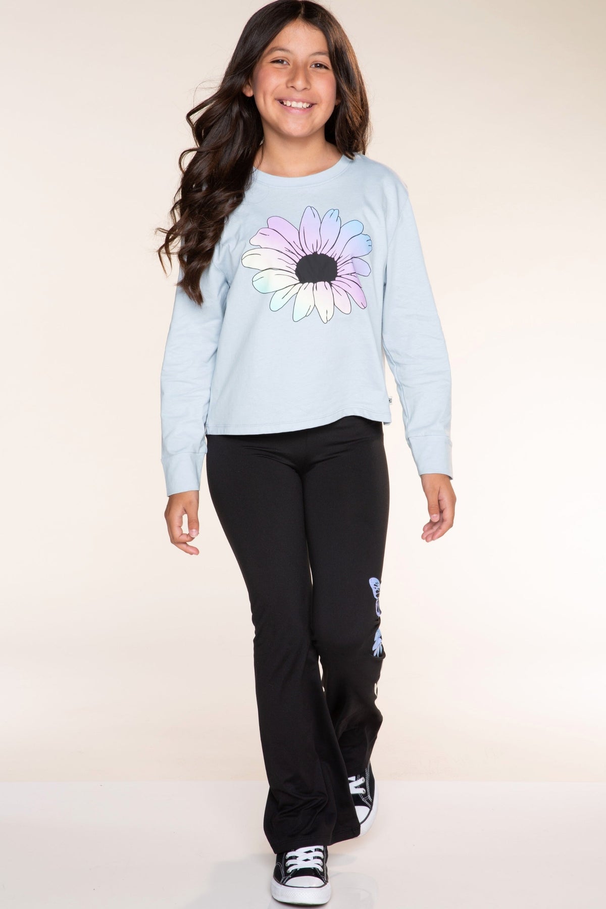 Washed Cotton Long Sleeve Easy Tee - Cloud Denim Ombre Floral - NEW!