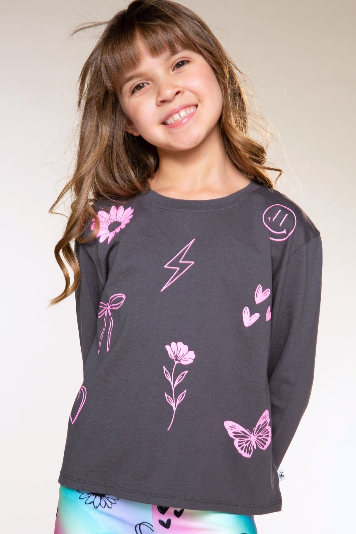Washed Cotton Long Sleeve Easy Tee - Cloud Denim Ombre Floral - NEW!