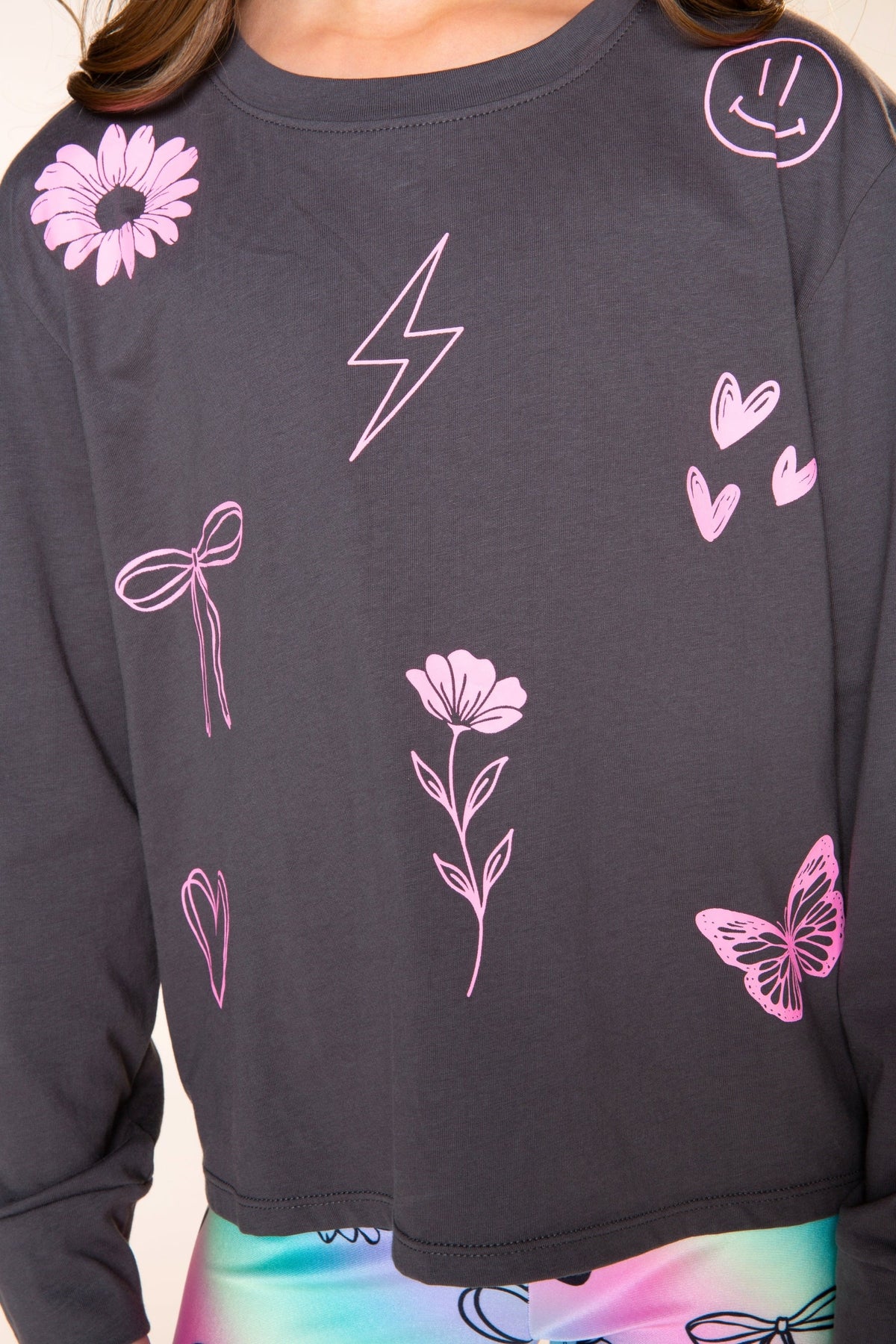 Washed Cotton Long Sleeve Easy Tee - Cloud Denim Ombre Floral - NEW!