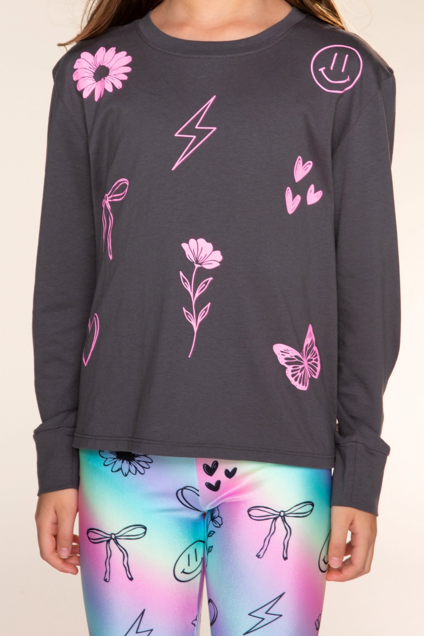 Washed Cotton Long Sleeve Easy Tee - Cloud Denim Ombre Floral - NEW!