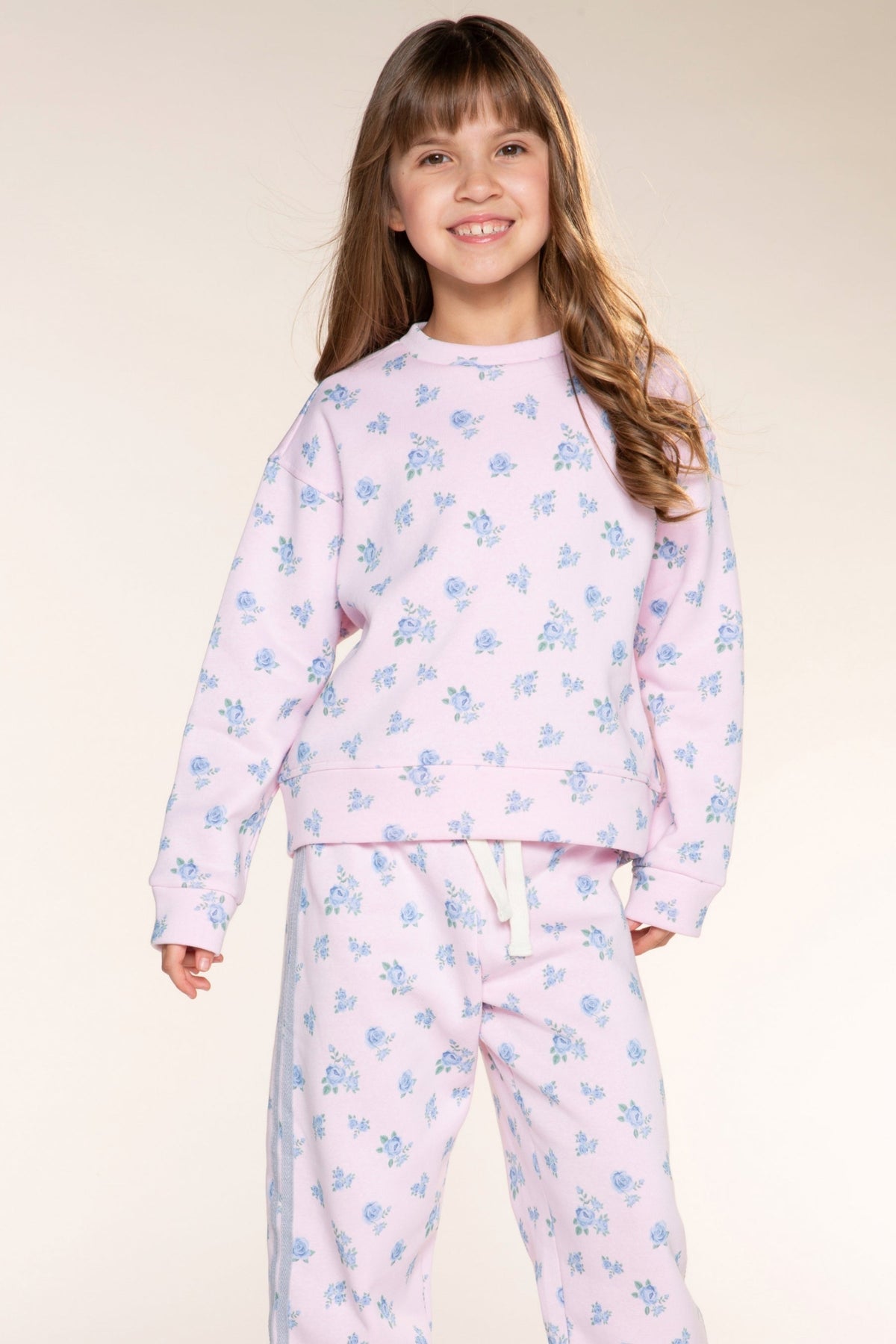 Cotton Soft French Terry Everyday Sweatshirt - Light Pink Floral - NEW!