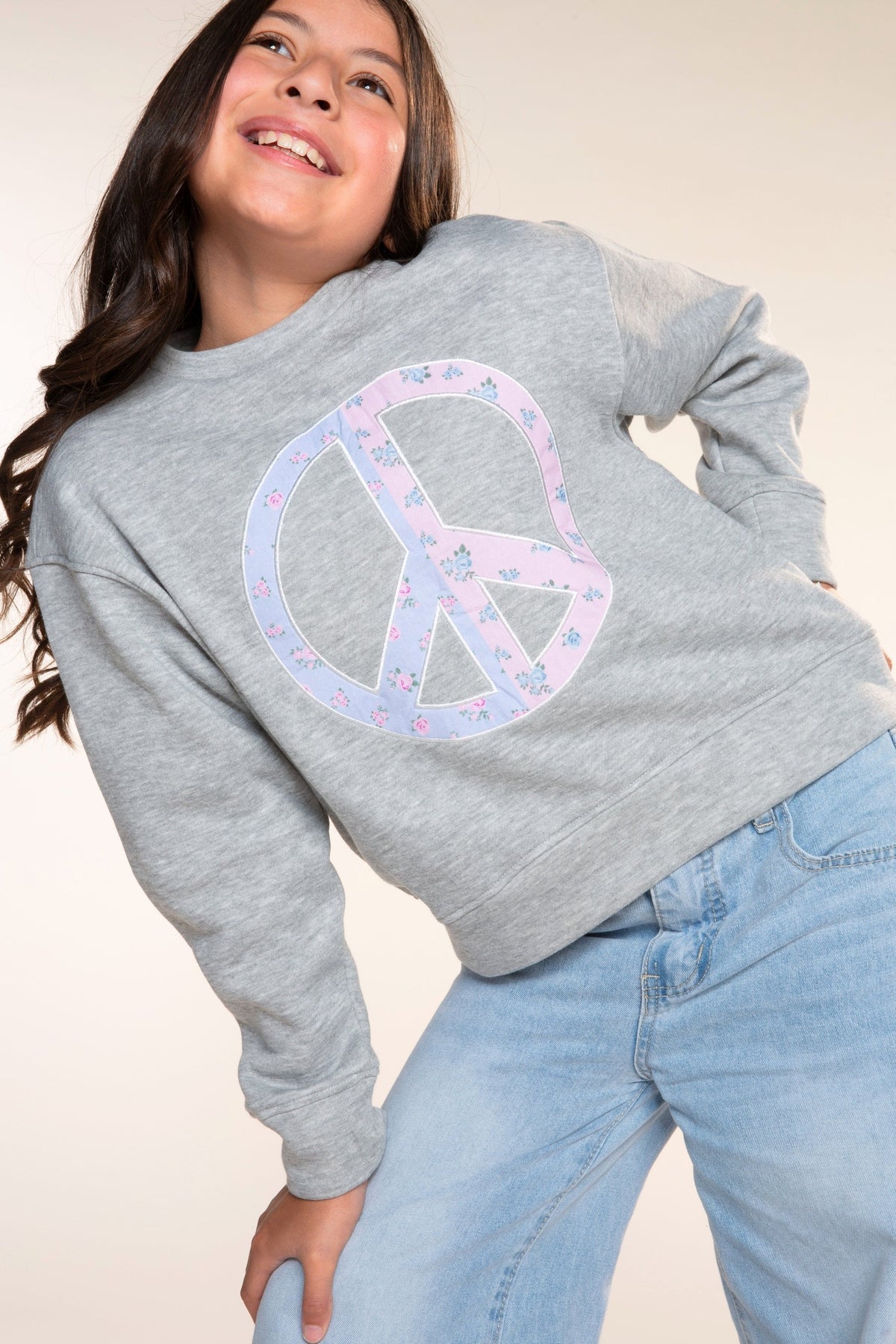 Cloud Soft French Terry Everyday Sweatshirt - Heather Grey Floral Peace - NEW!