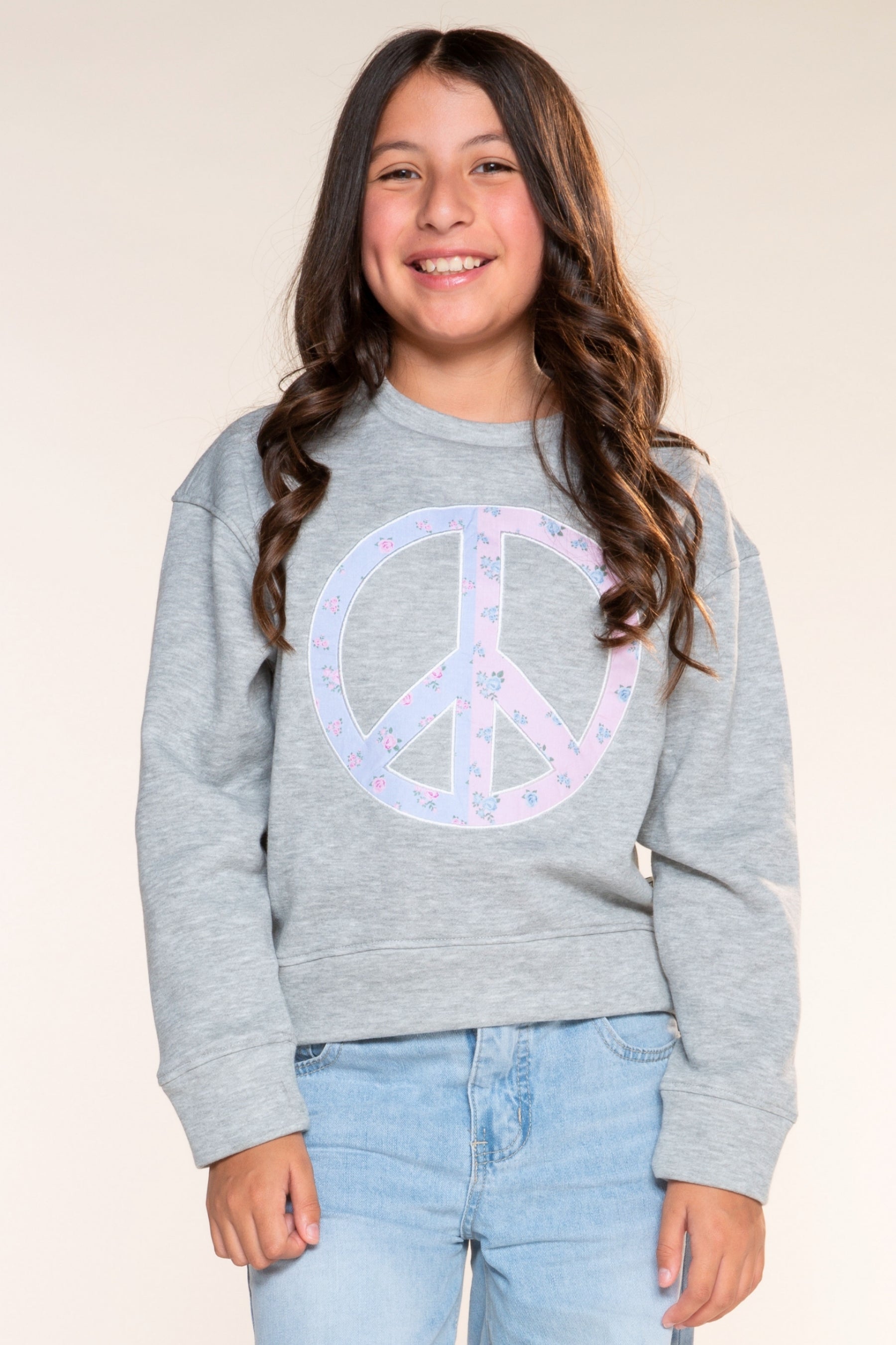 Cloud Soft French Terry Everyday Sweatshirt - Heather Grey Floral Peace - NEW!