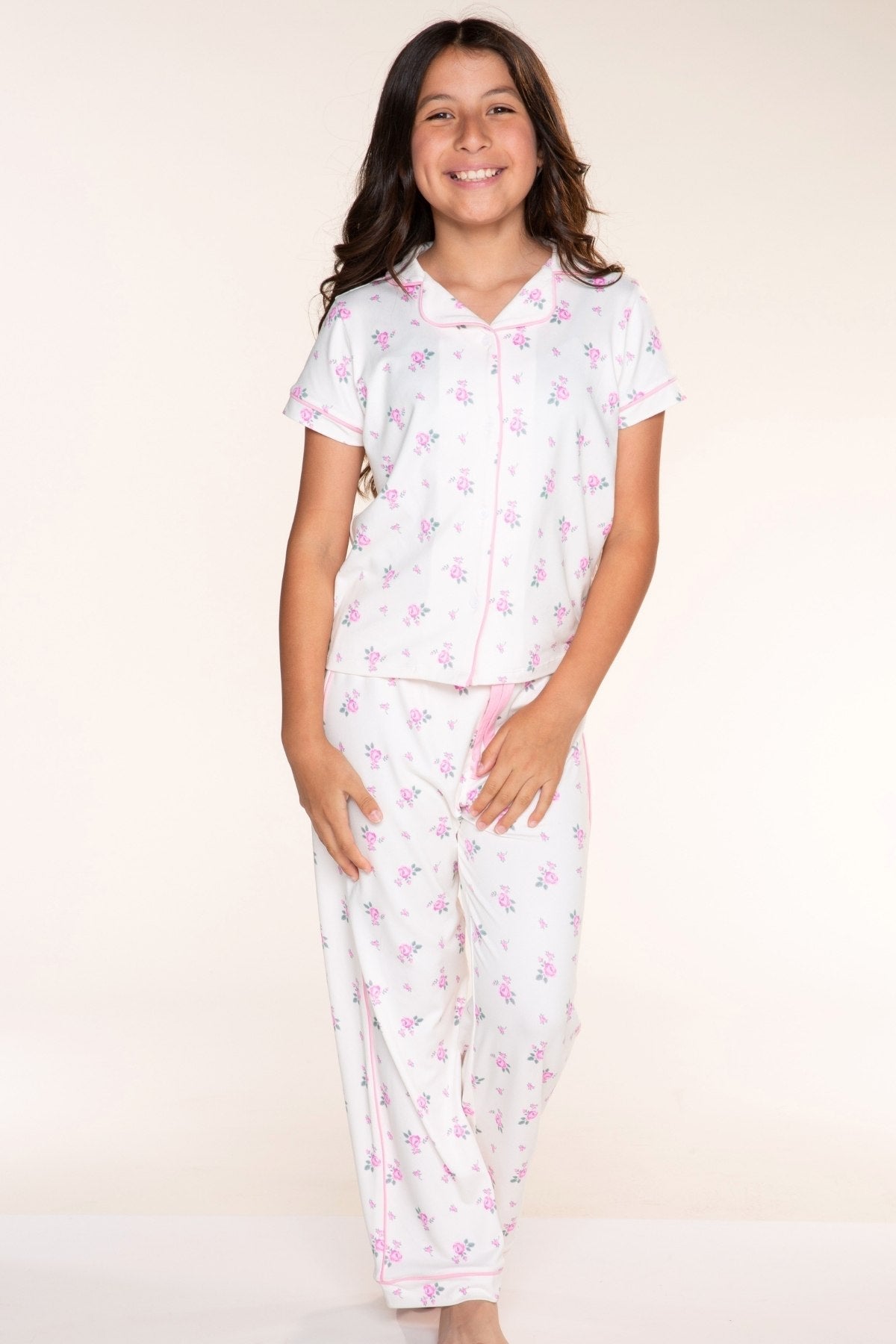 Simply Soft Button Down Tee & Karate Pant - Ivory Pink Floral - NEW!