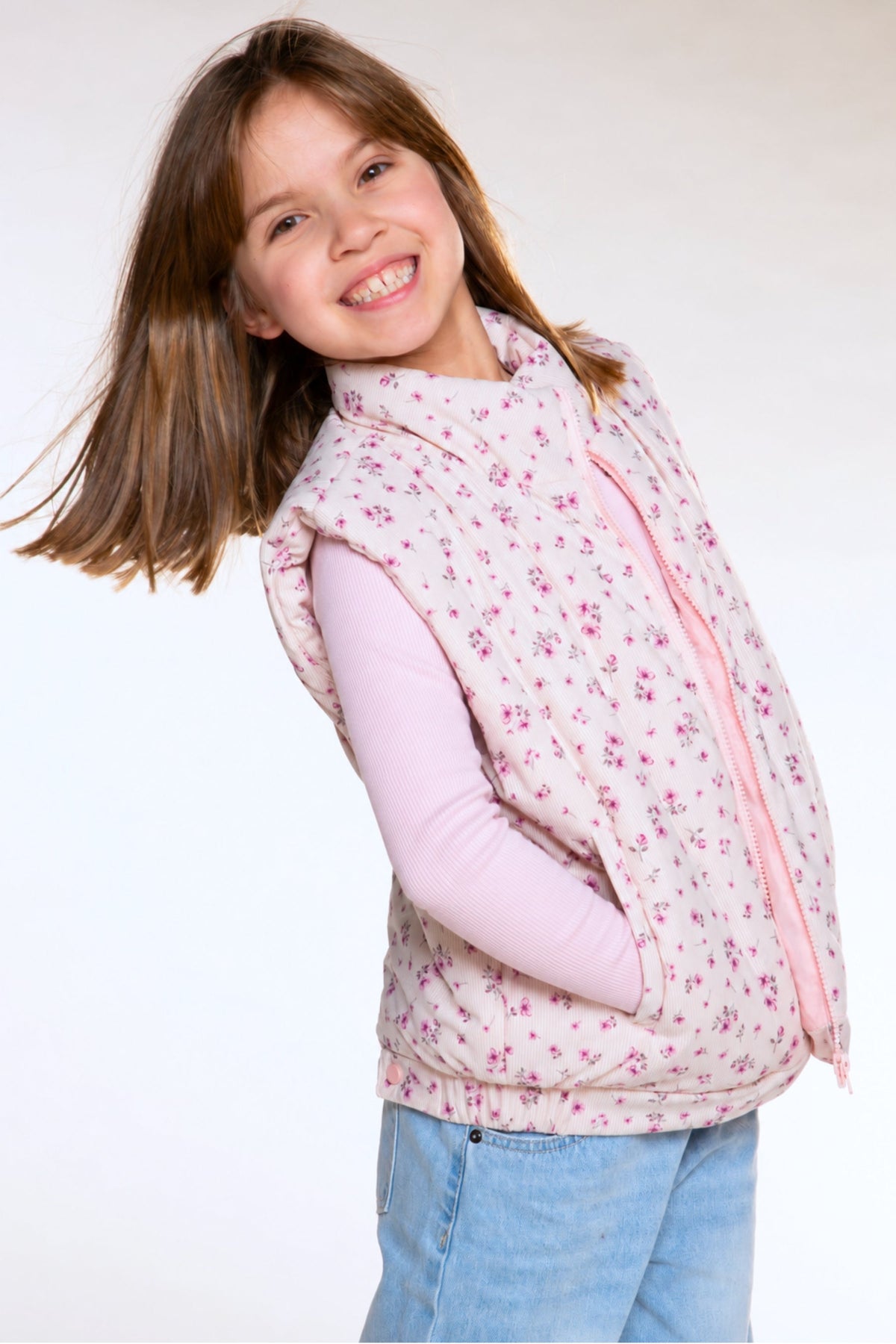 Relaxed Cuorduroy Puffer Vest - Pink Floral - NEW!
