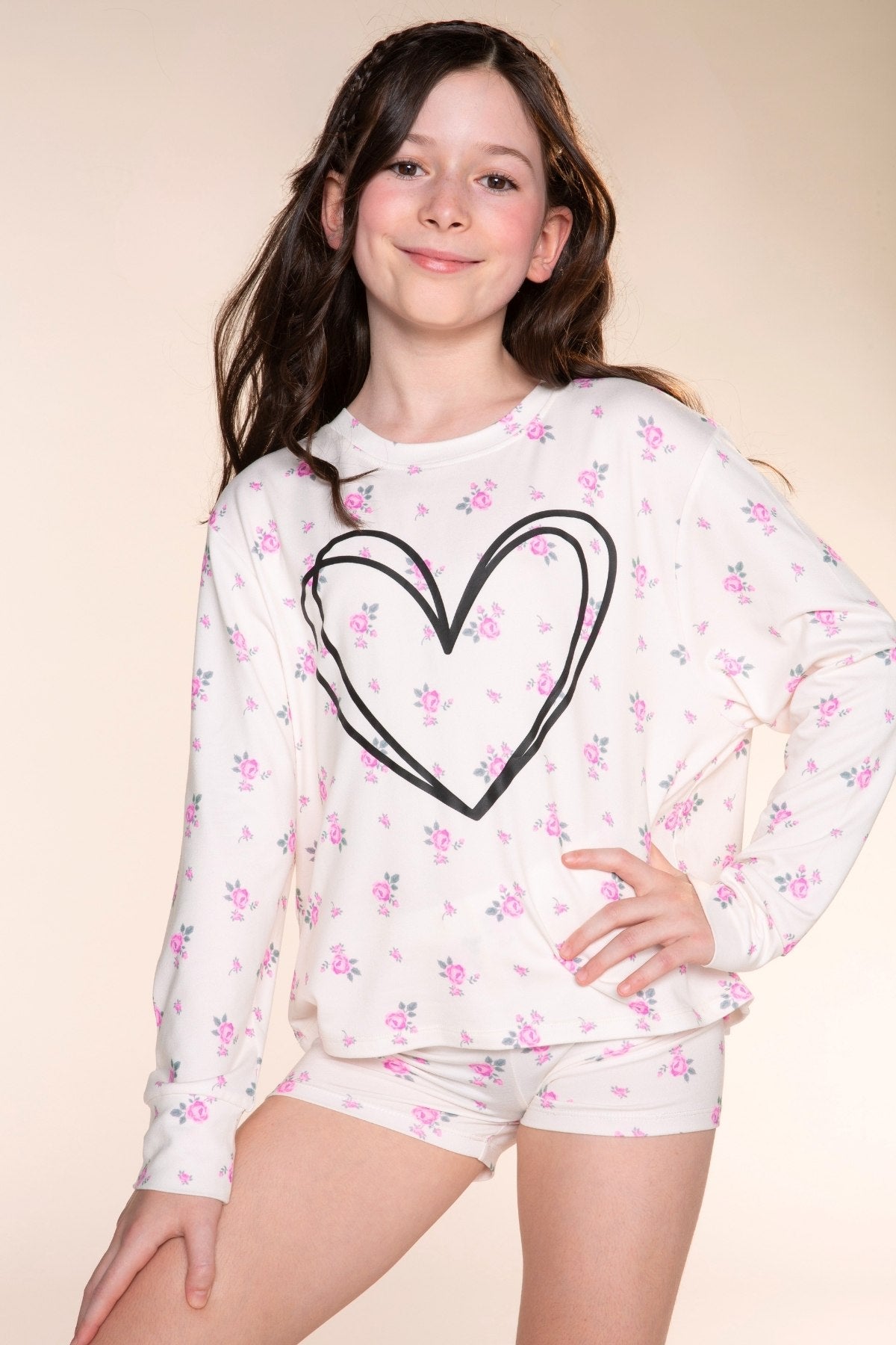 Simply Soft Long Sleeve Easy Tee & Tumble Short Lounge Set - Ivory Blue Floral - NEW!