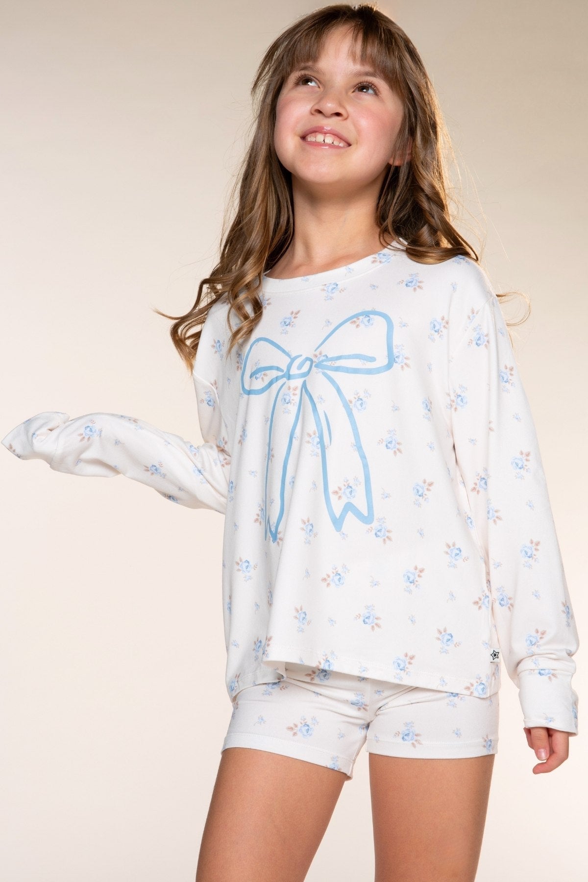 Simply Soft Long Sleeve Easy Tee & Tumble Short Lounge Set - Ivory Blue Floral - NEW!