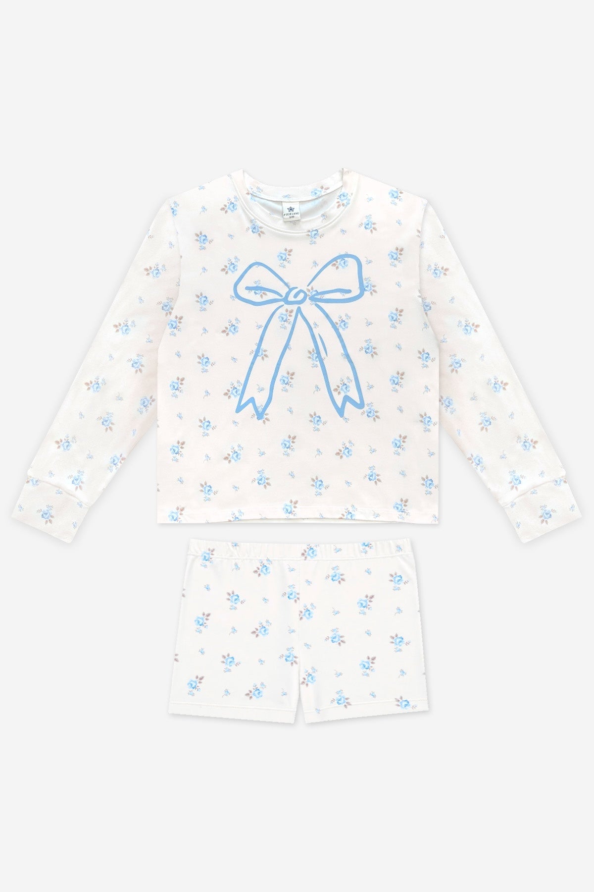Simply Soft Long Sleeve Easy Tee & Tumble Short Lounge Set - Ivory Blue Floral - NEW!