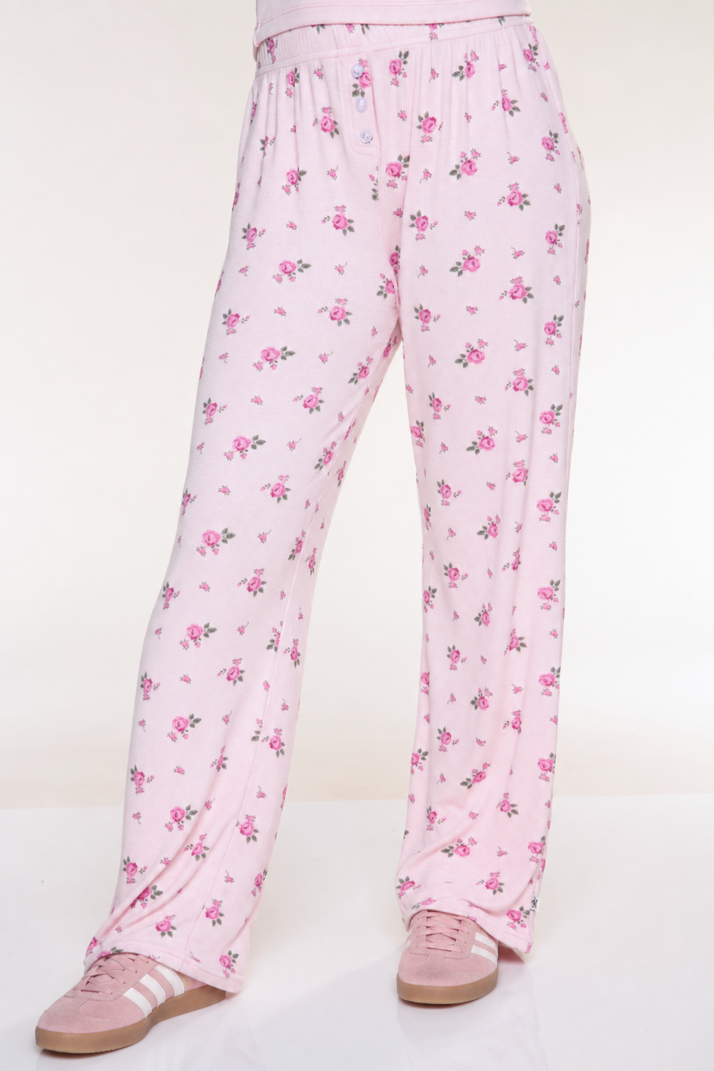 Ultra-Soft Rib Wide Leg Pant - Heather Grey Blue Floral - NEW!