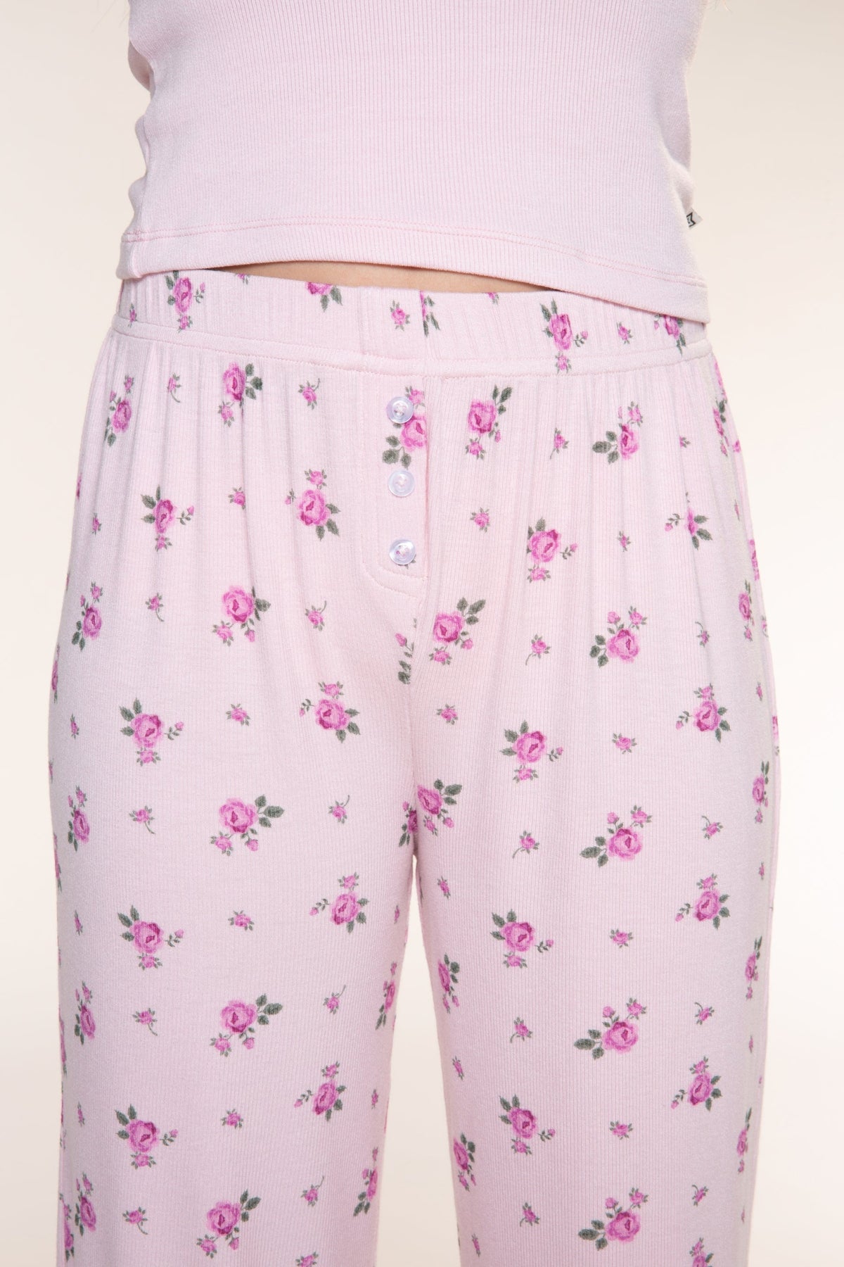 Ultra-Soft Rib Wide Leg Pant - Heather Grey Blue Floral - NEW!
