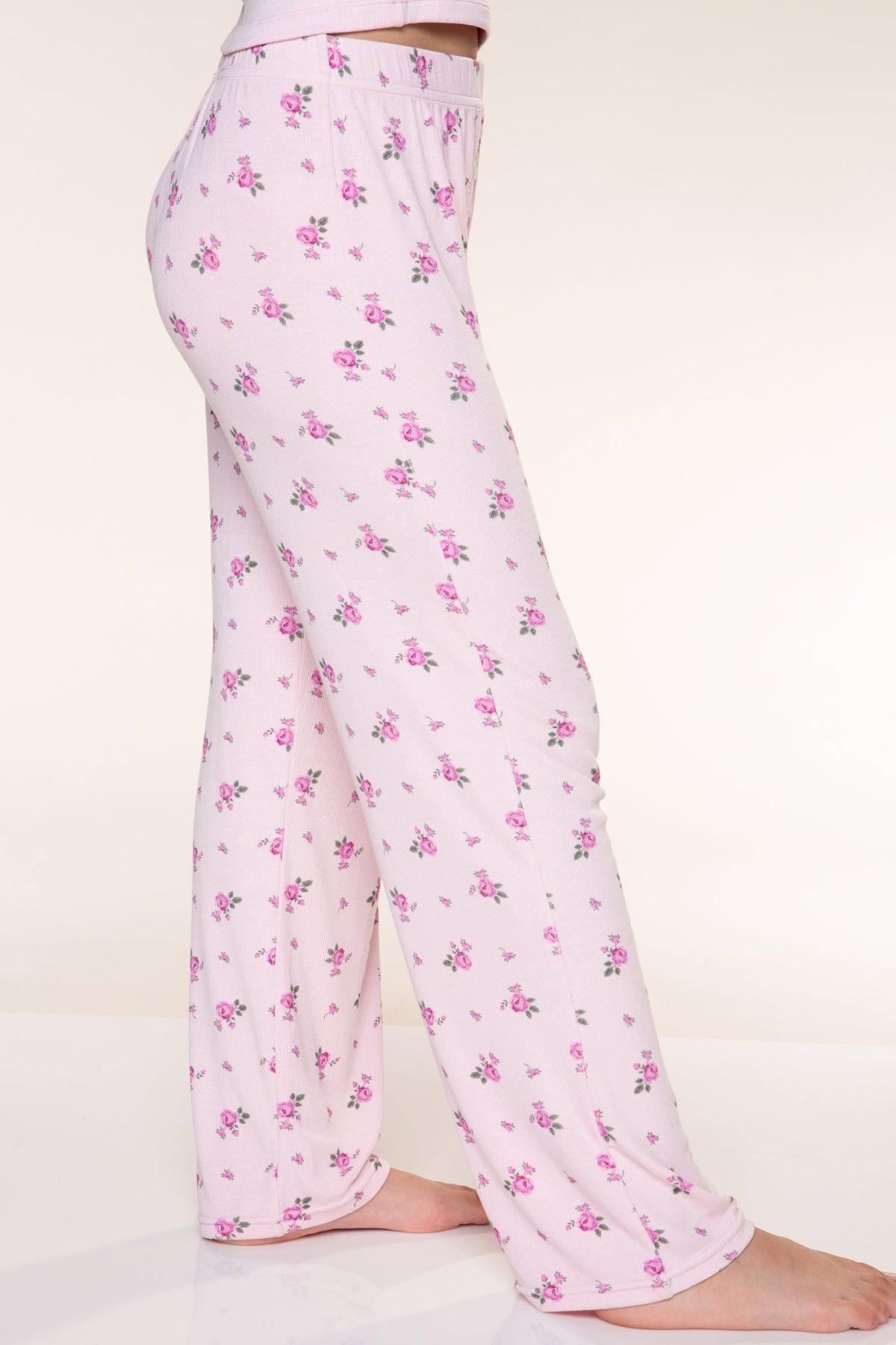 Ultra-Soft Rib Wide Leg Pant - Heather Grey Blue Floral - NEW!