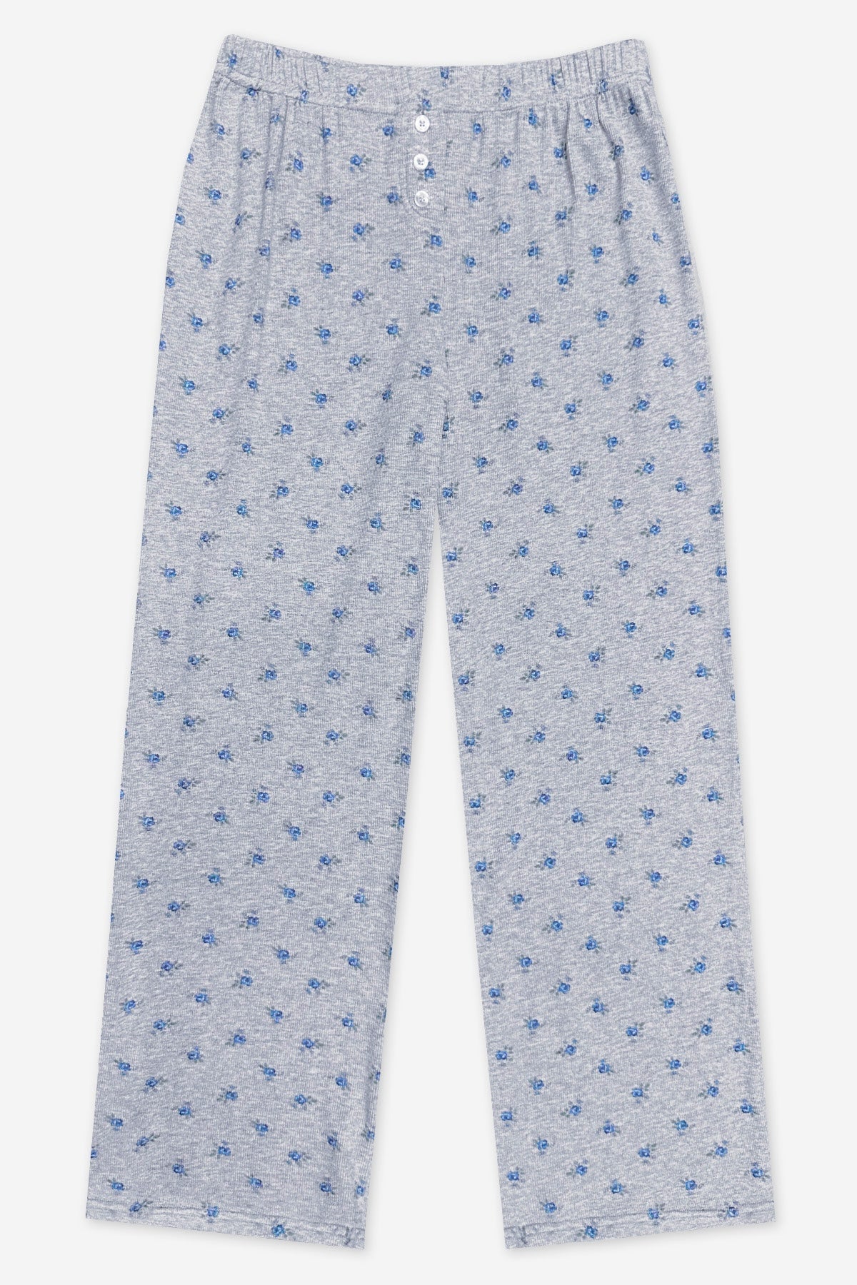 Ultra-Soft Rib Wide Leg Pant - Heather Grey Blue Floral - NEW!