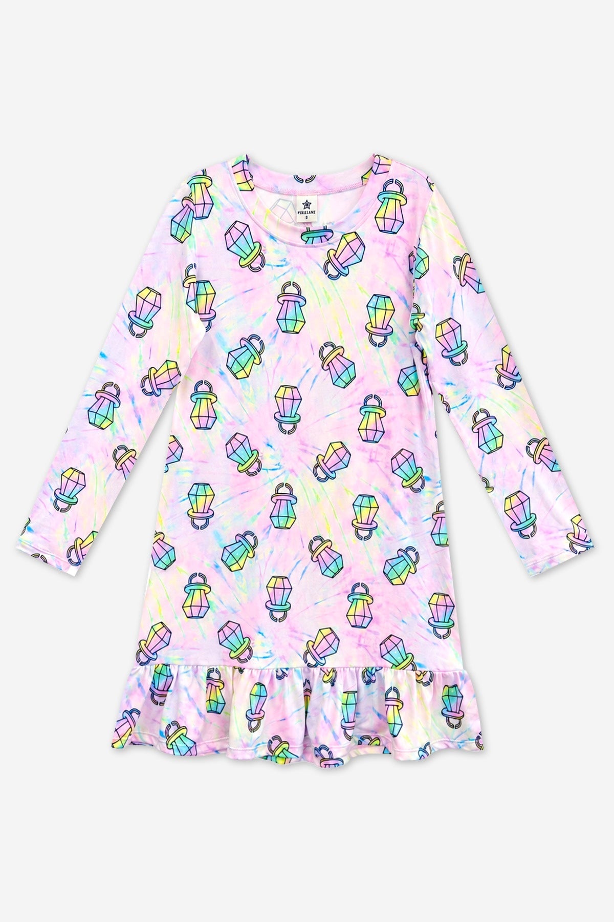 Simply Soft Long Sleeve Ruffle Lounge Dress - Rainbow Tie Dye Ring Pop - NEW!