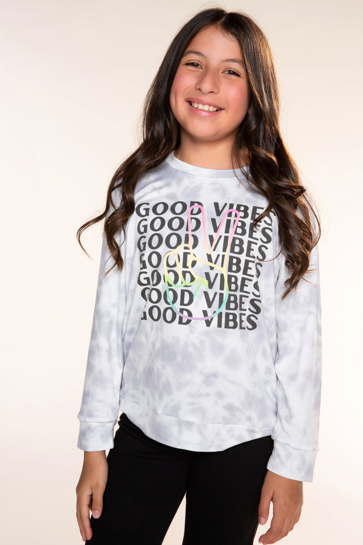Simply Soft Long Sleeve Crew Top - Black Rainbow Gradient Smile - NEW