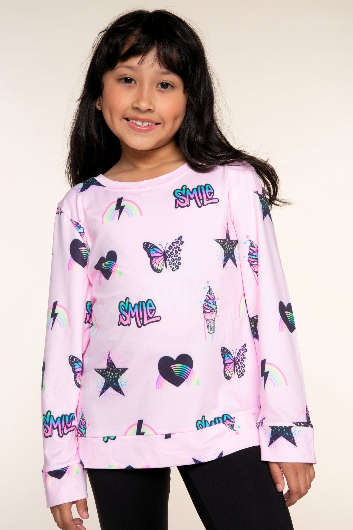 3-Pack Simply Soft Long Sleeve Crew Top - Light Pink Charms | Black Gradient Smile | Grey Good Vibes Peace - NEW!