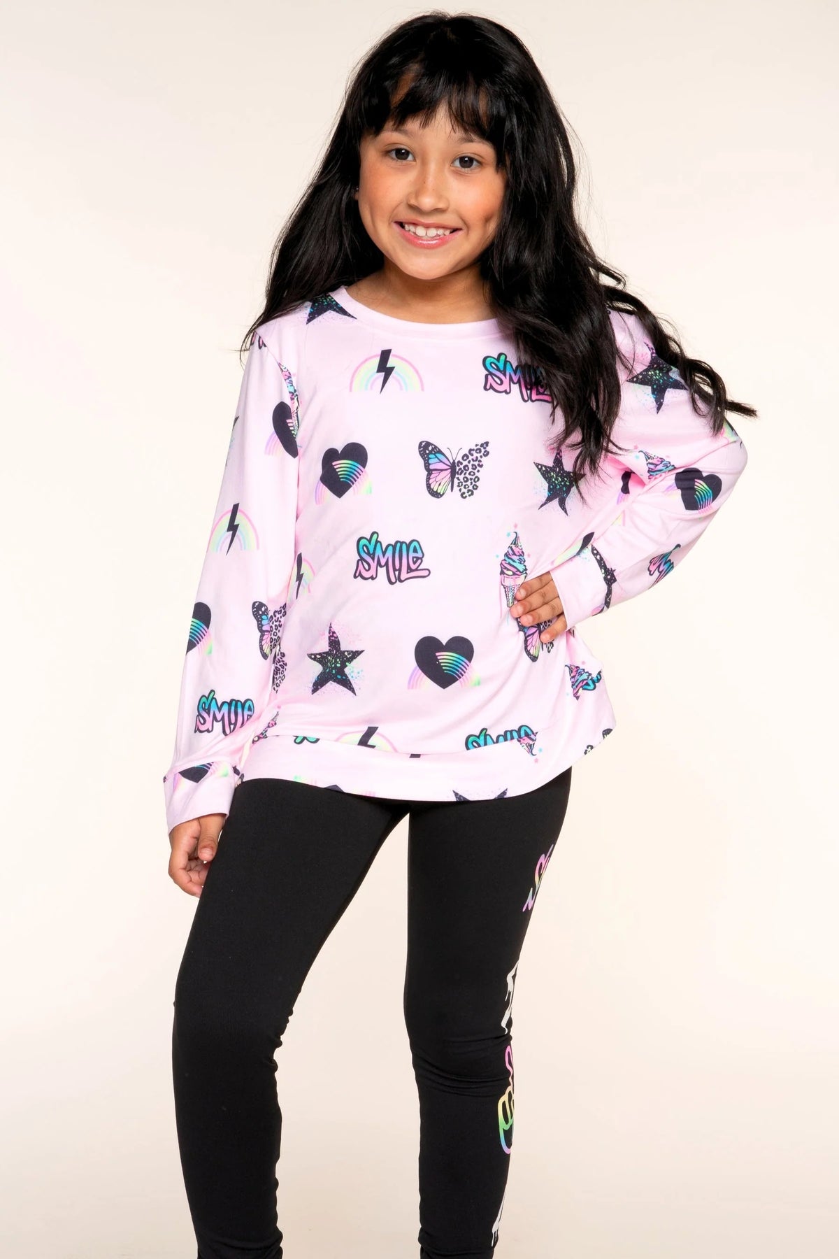 Gift Set - Simply Soft Crew, Legging & Cozy Blanket - Light Pink Multi Rainbow Charms | Black Rainbow Smile Icons - NEW!