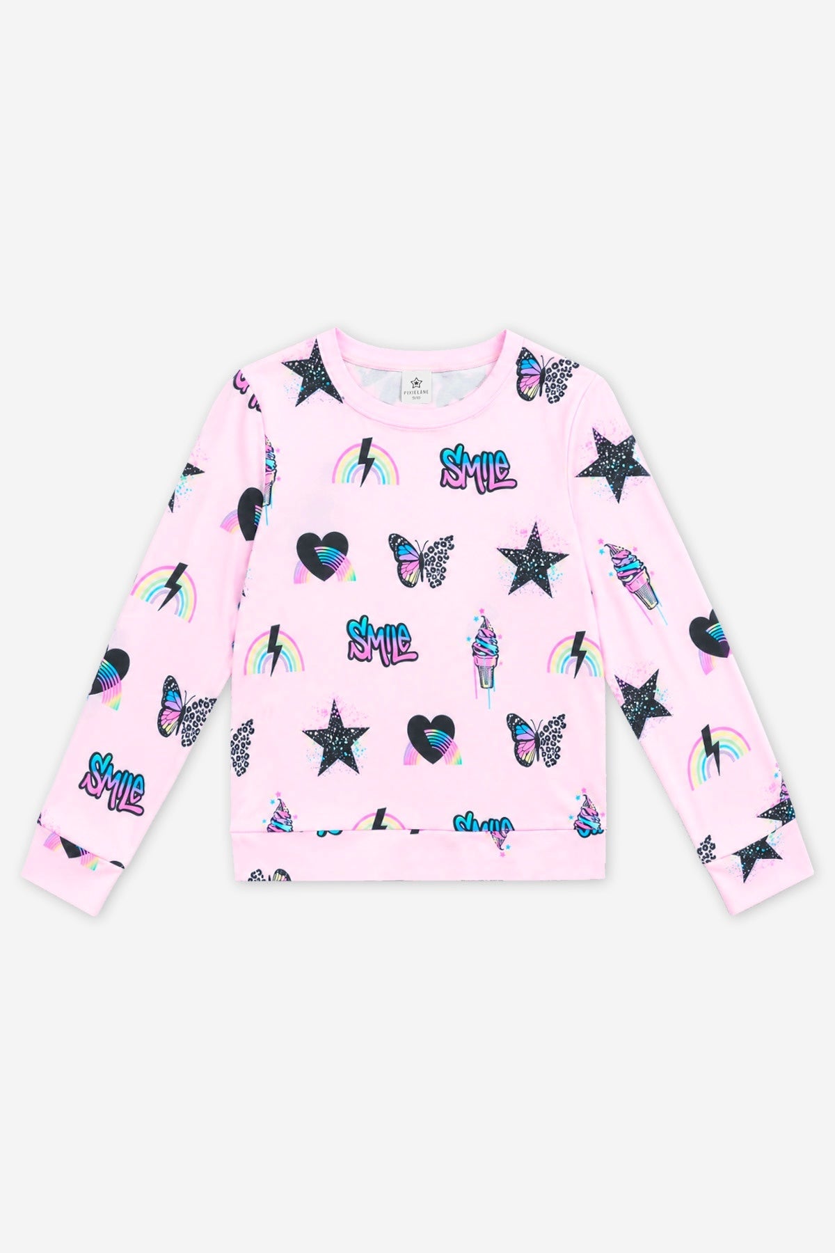 Simply Soft Long Sleeve Crew Top - Black Rainbow Gradient Smile - NEW
