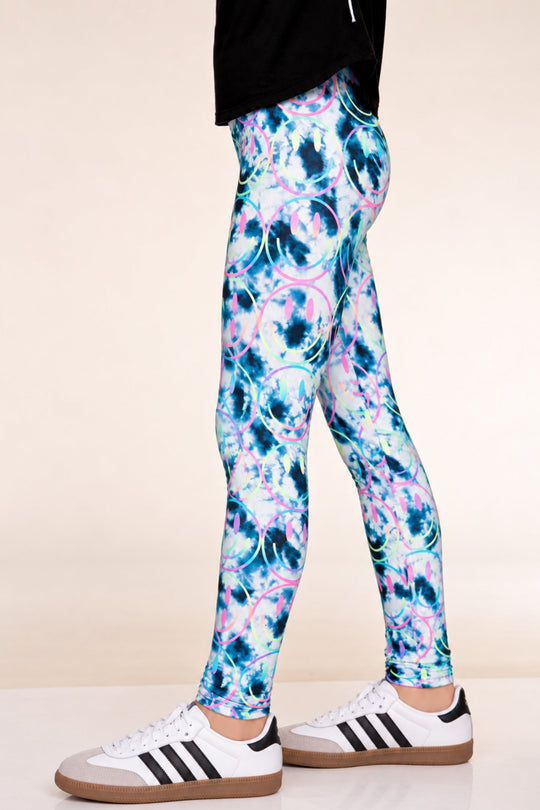 Simply Soft Long Legging in Black Ivory Tie Dye Rainbow Smile