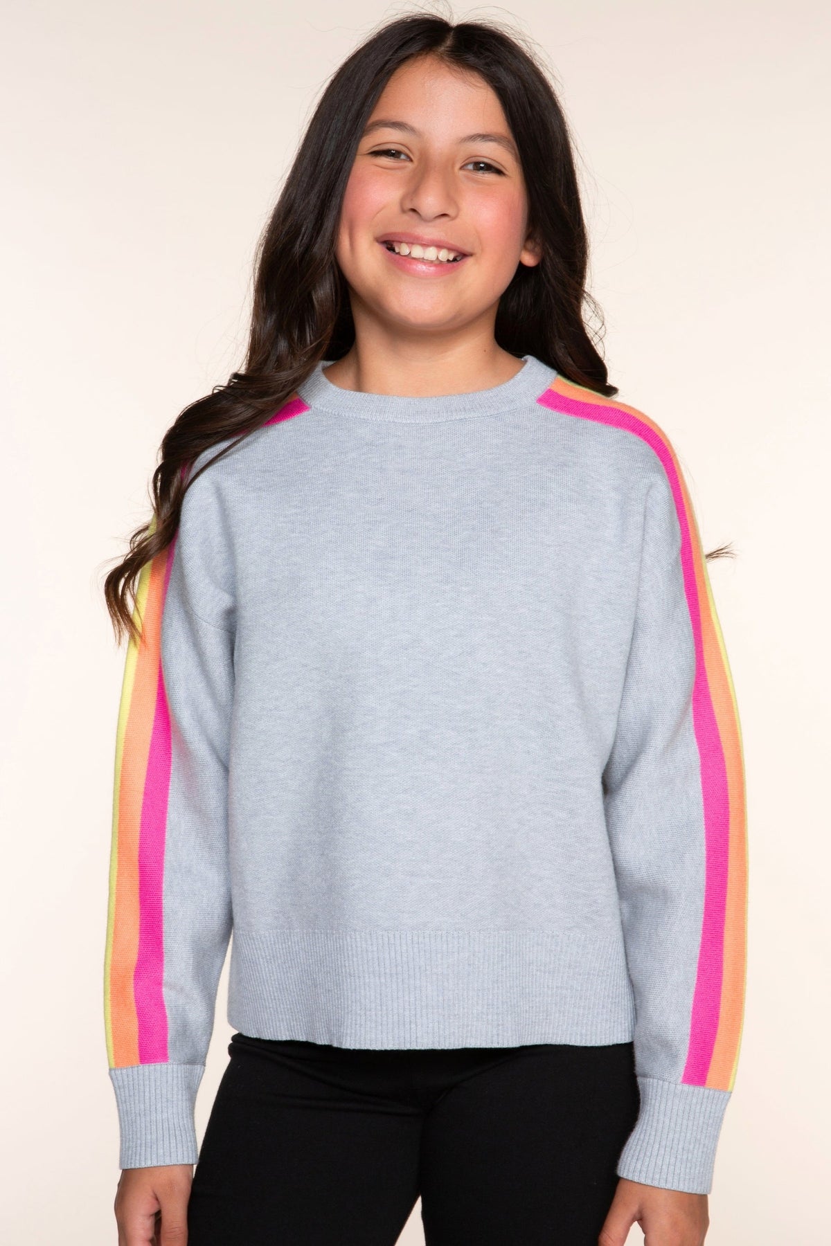 Yummy Soft Raglan Sweater - Heather Grey Rainbow Stripe - NEW!