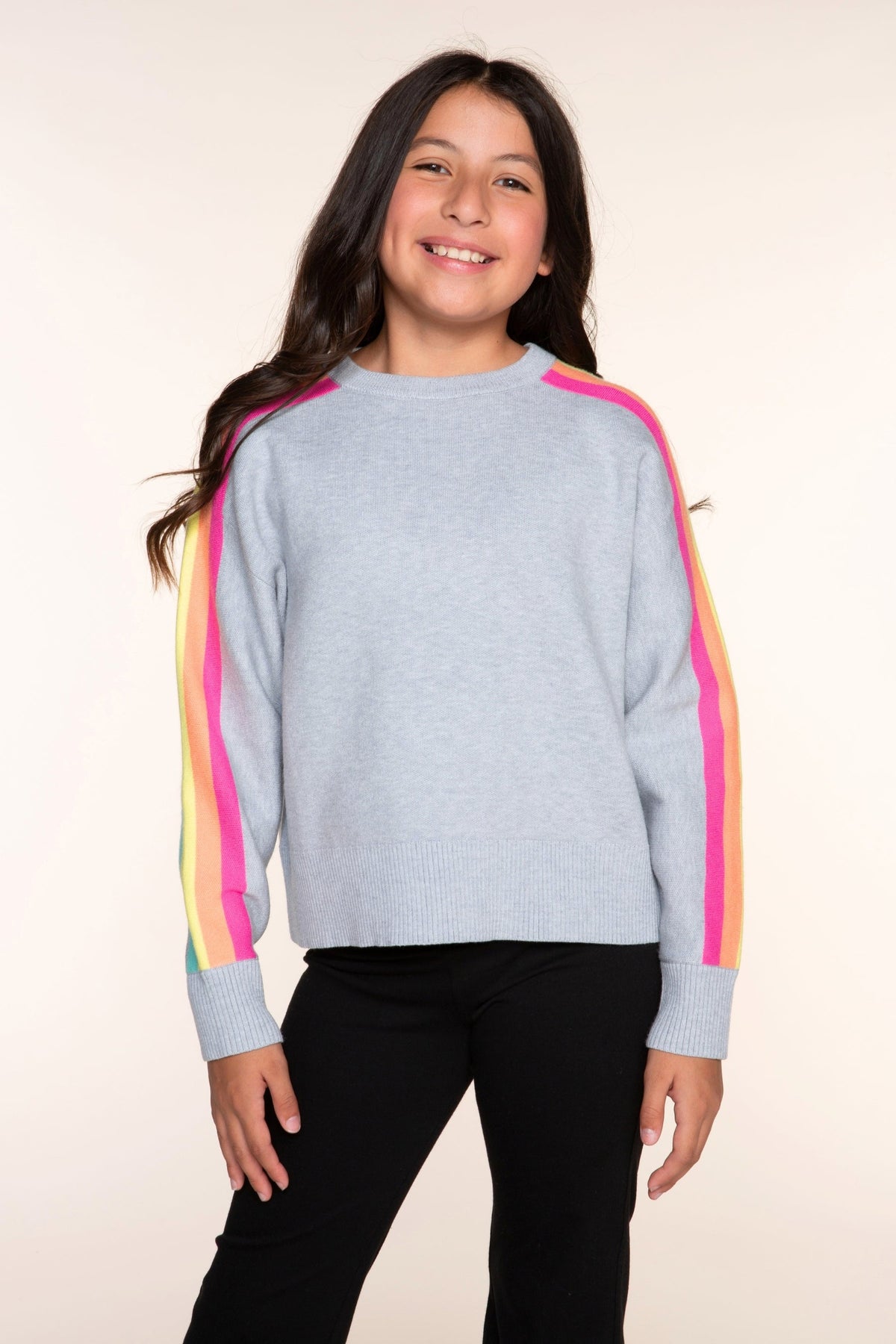 Yummy Soft Raglan Sweater - Heather Grey Rainbow Stripe - NEW!