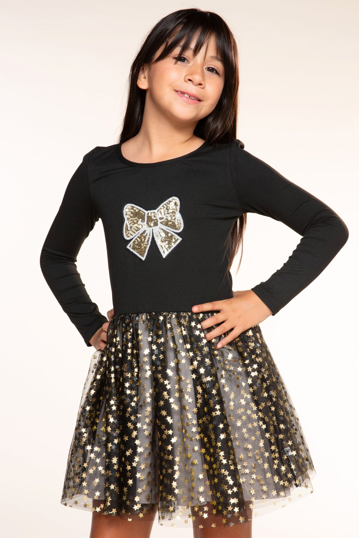 Simply Soft Long Sleeve Ballet Be Happy Tulle Dress - Pink Sequin Silver Star Rainbow Foil - NEW!