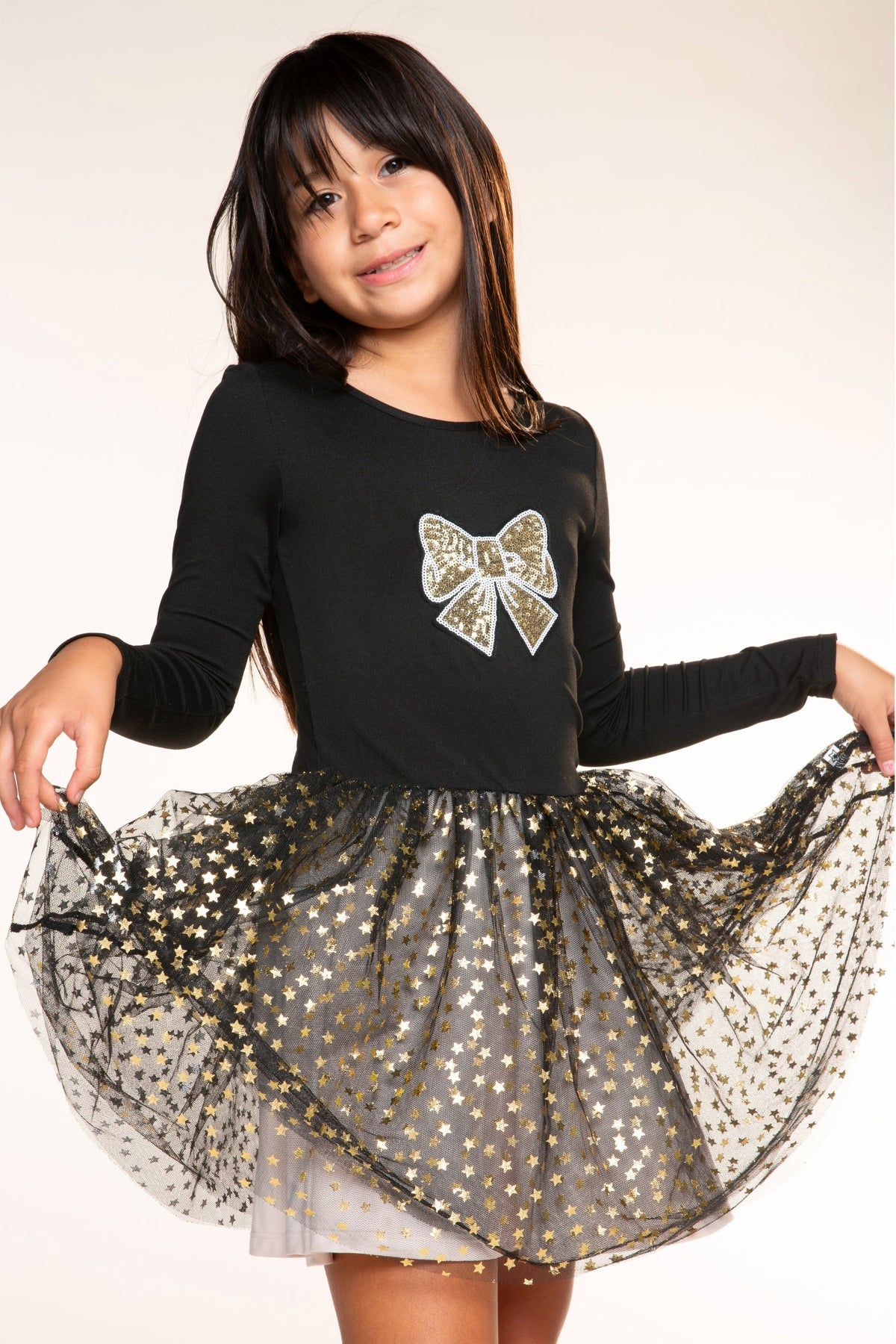 Simply Soft Long Sleeve Ballet Be Happy Tulle Dress - Pink Sequin Silver Star Rainbow Foil - NEW!