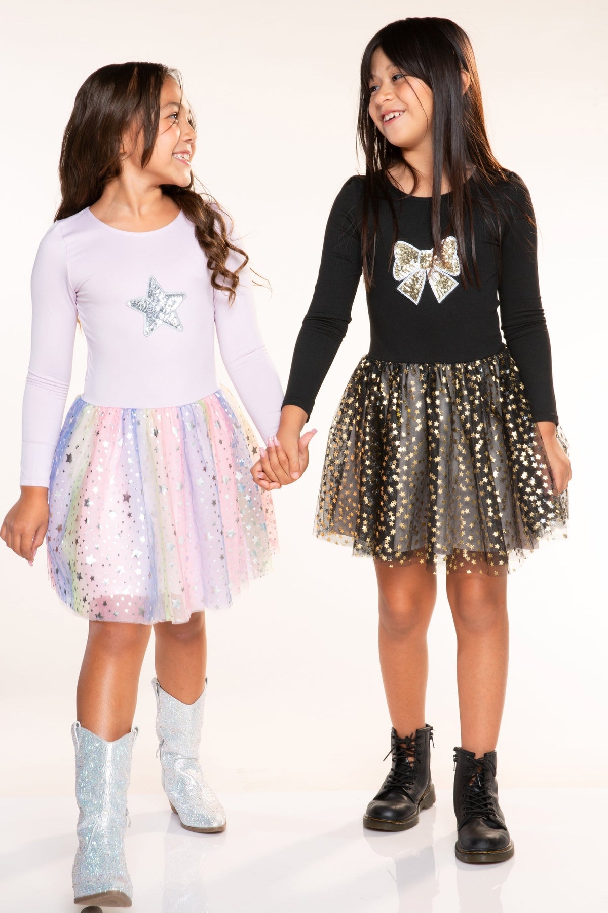 Simply Soft Long Sleeve Ballet Be Happy Tulle Dress - Pink Sequin Silver Star Rainbow Foil - NEW!